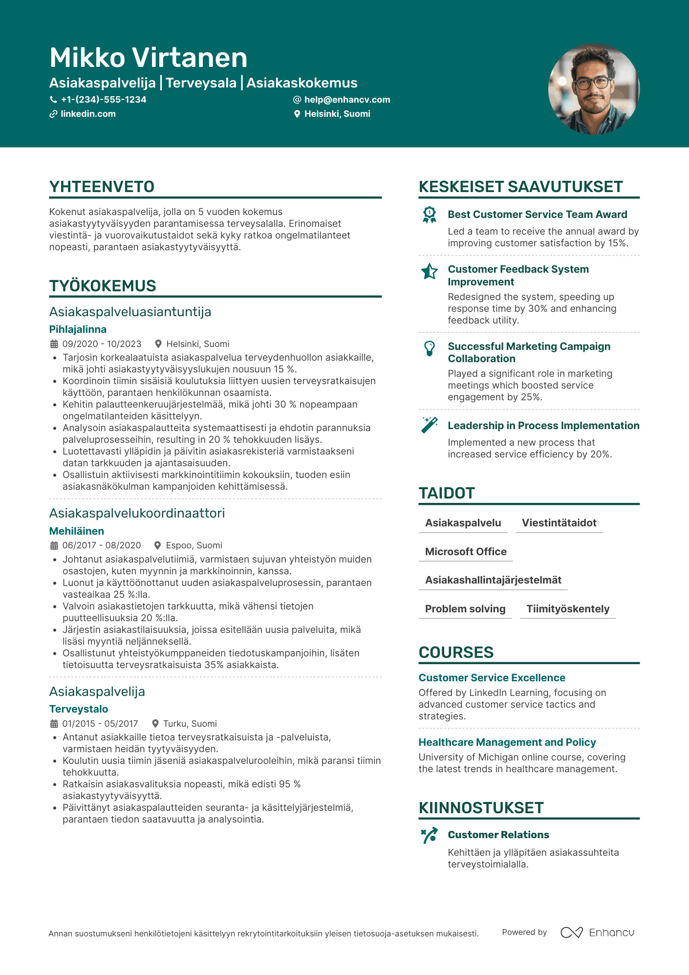 Ansioluettelo Terveysalan Asiakaspalvelija Resume Example