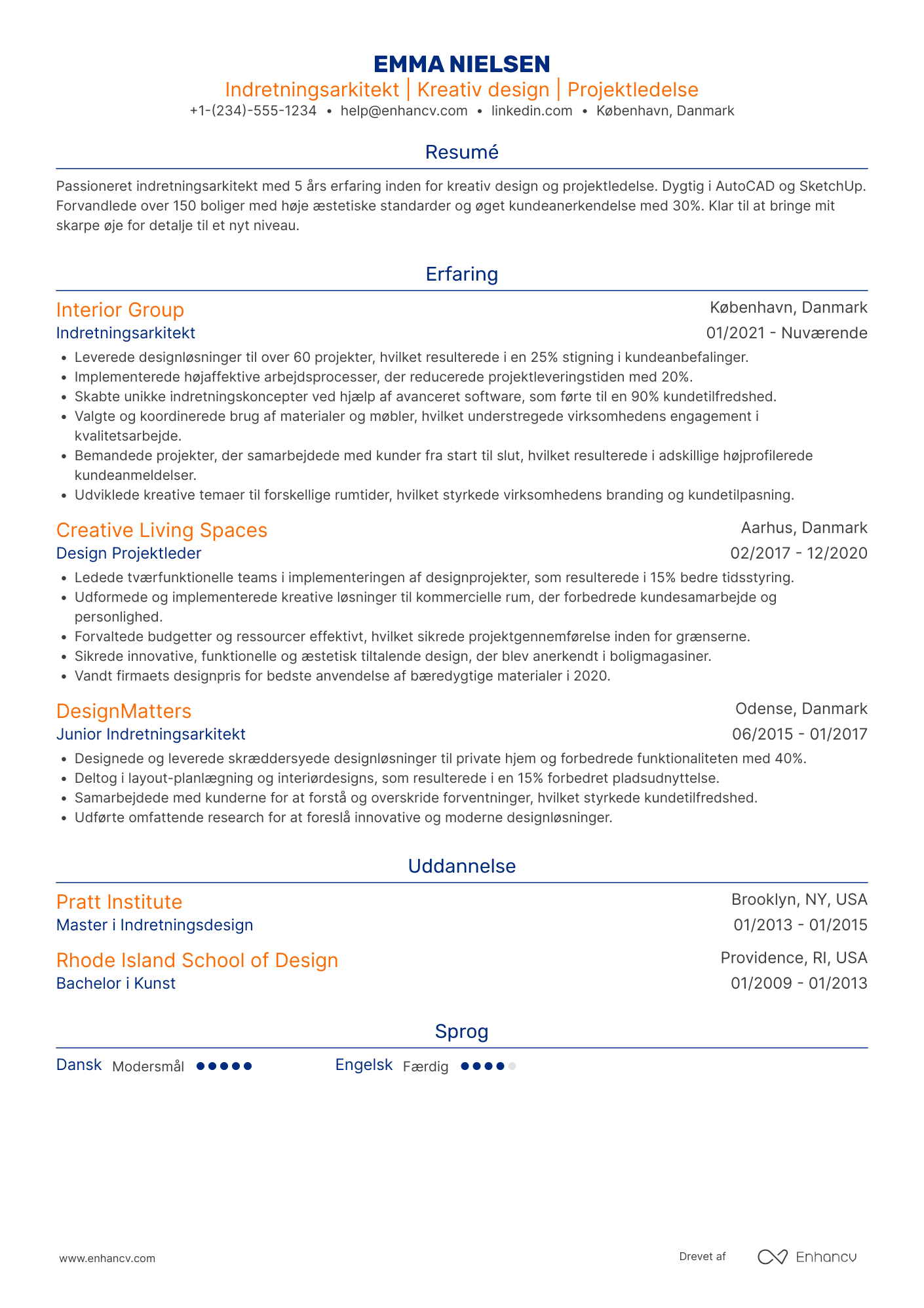 CV til Indretningsarkitekt Resume Example