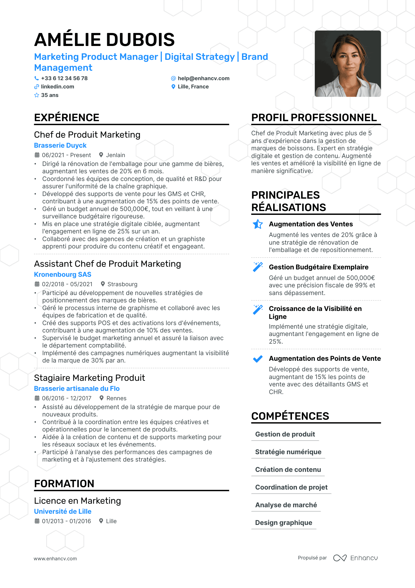 Chef de Projet Marketing Junior Resume Example