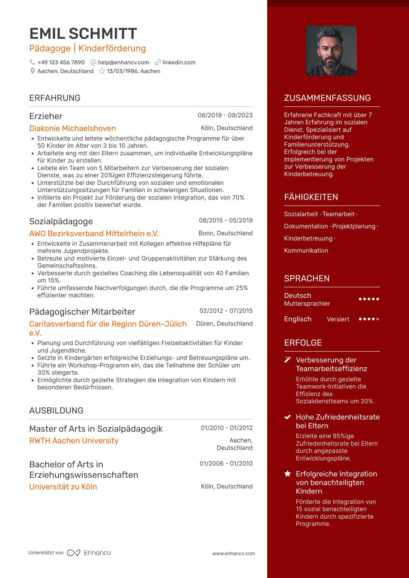 Lebenslauf in Erzieherin im Sozialdienst Resume Example