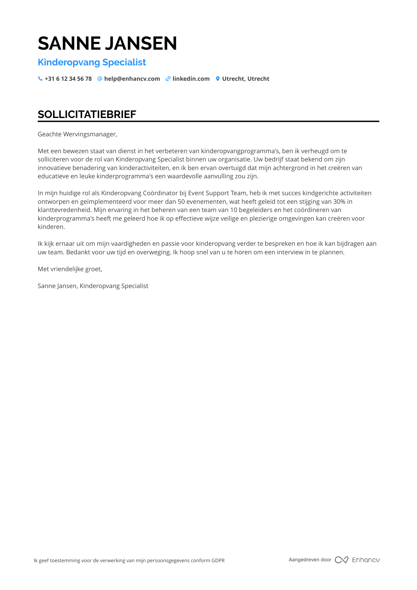 Sollicitatiebrief voor Oppas voor sociale evenementen Resume Example