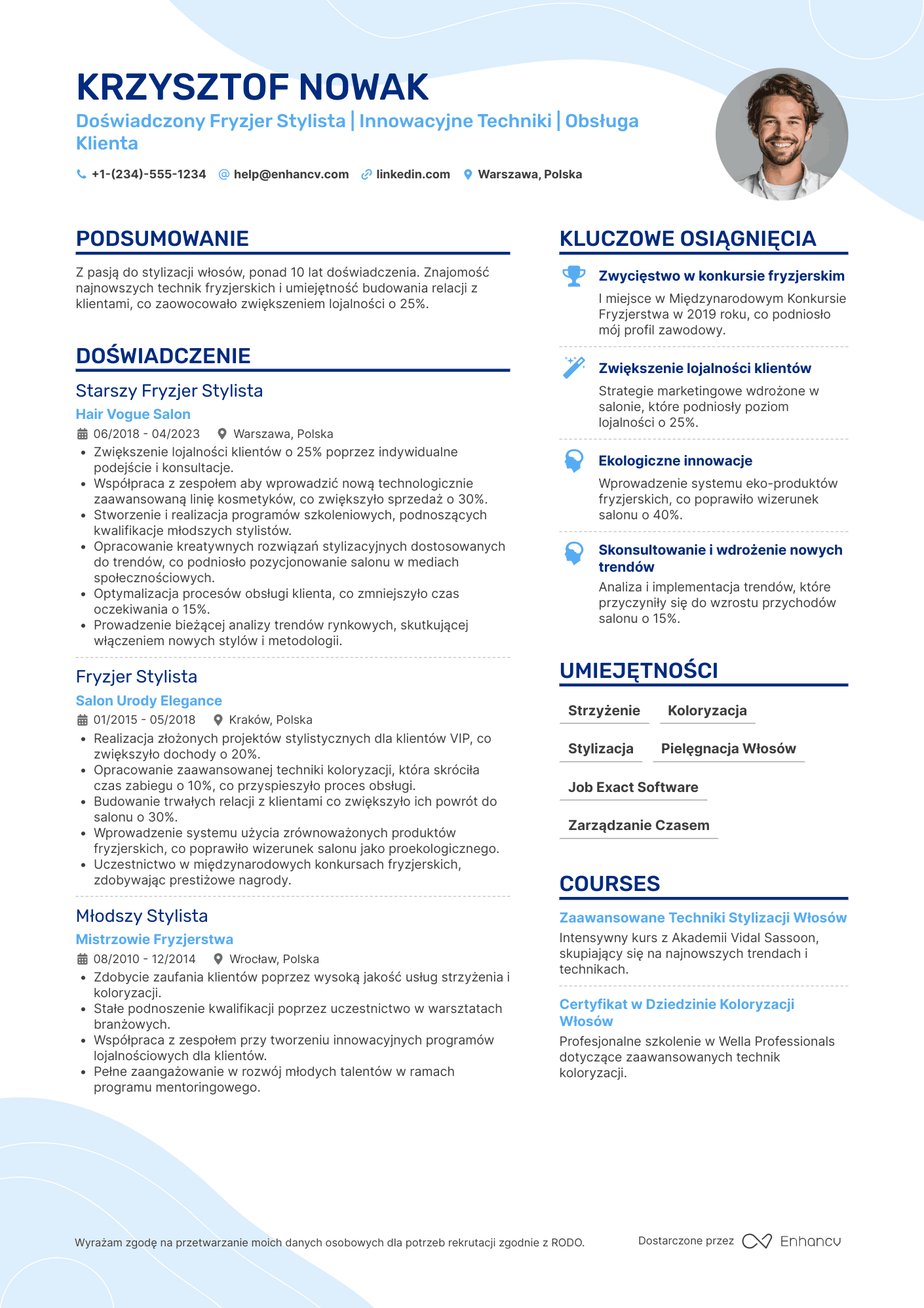 CV dla Fryzjer Stylista Resume Example