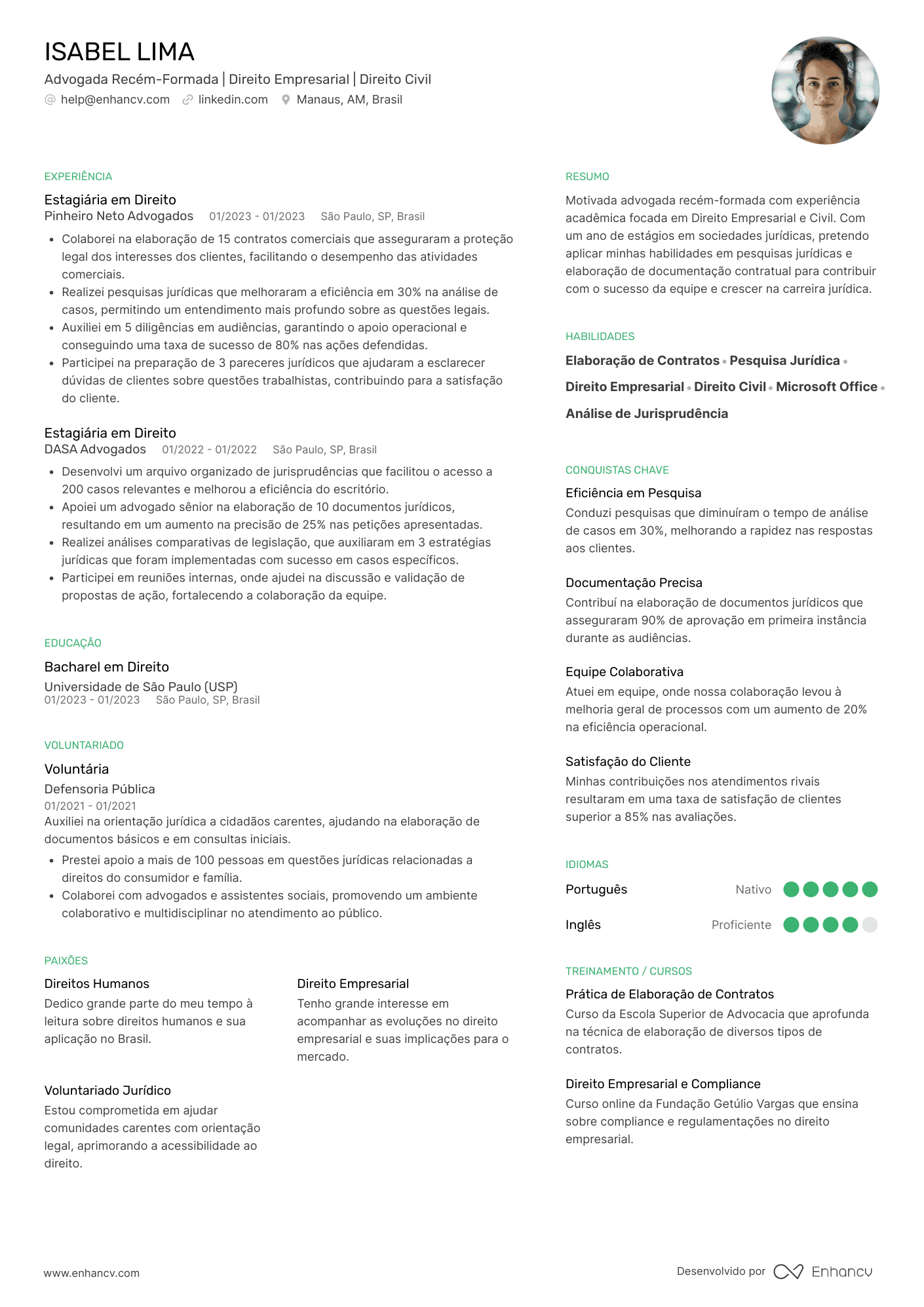 Advogado recém formado Resume Example