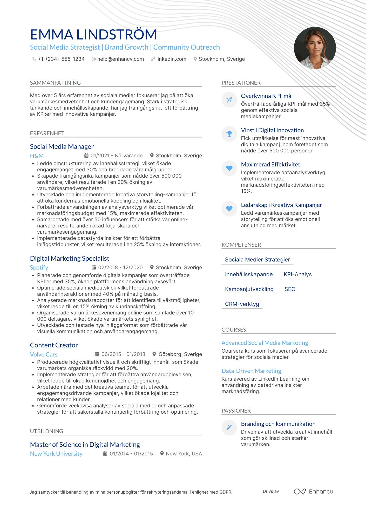 CV för Social Media Brand Advocate Resume Example