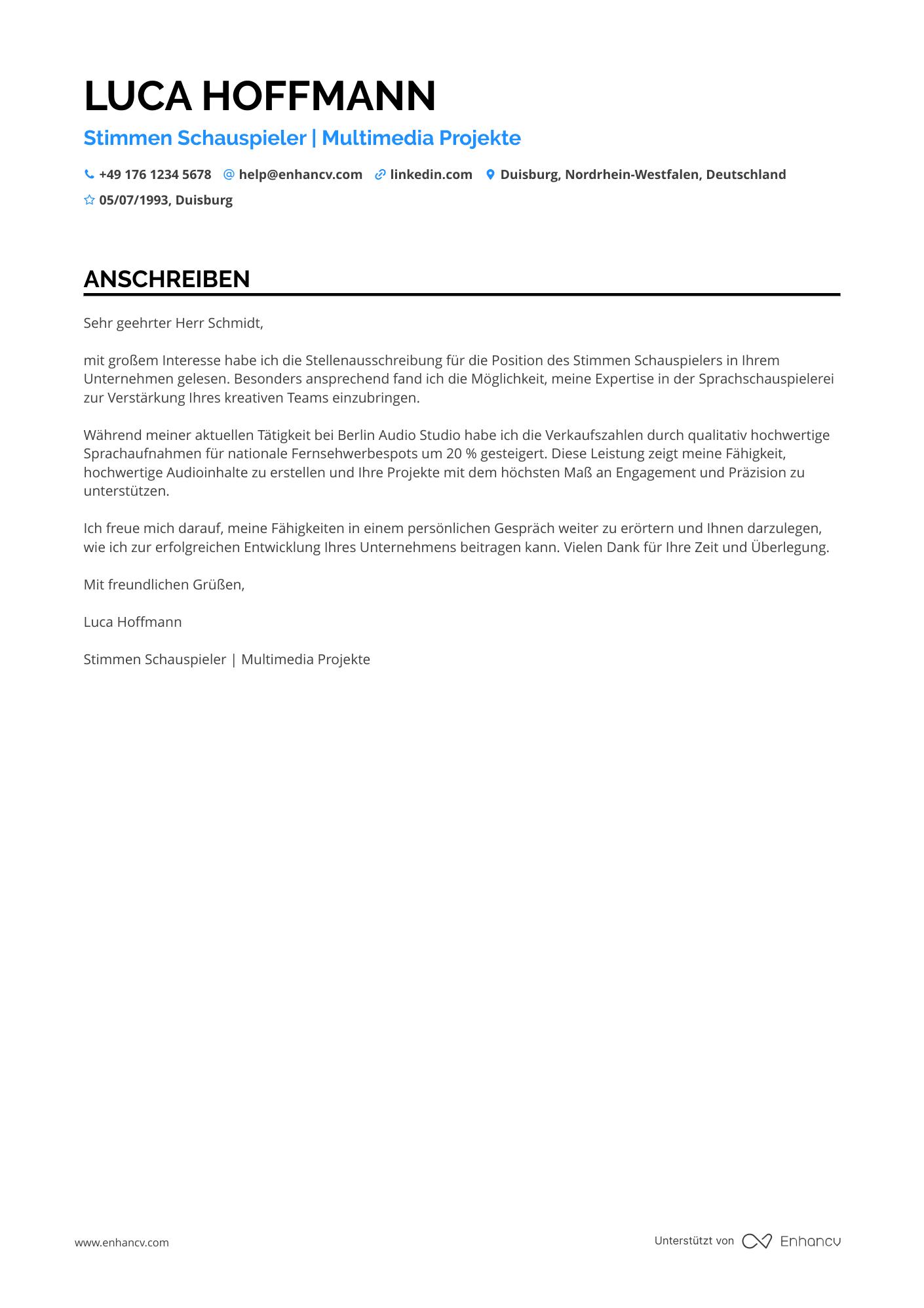 Stimmen Schauspieler Resume Example