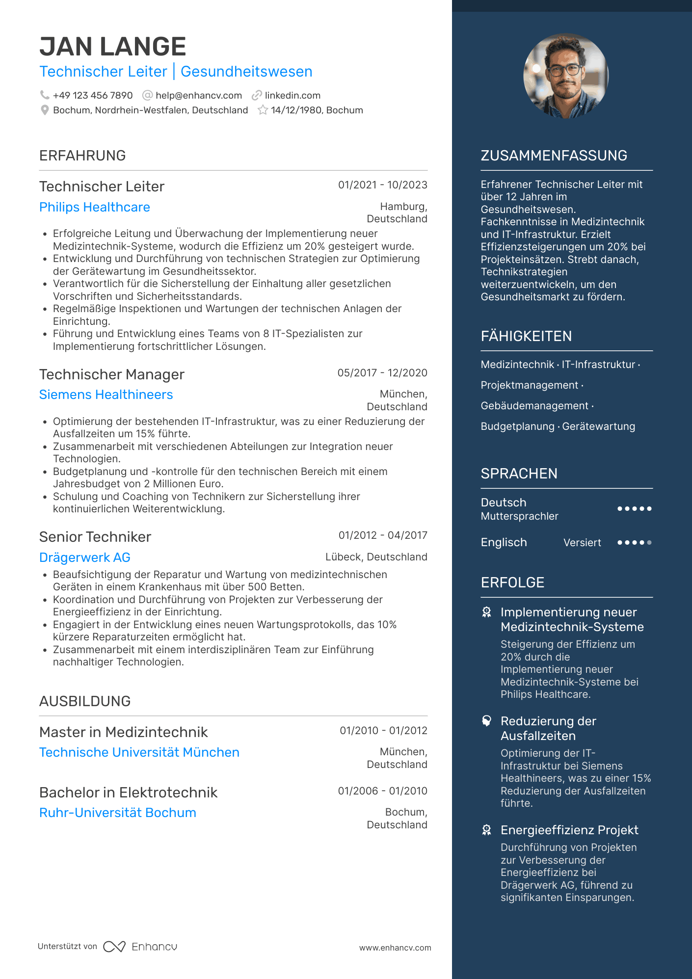 Lebenslauf in Technischer Leiter im Gesundheitswesen Resume Example