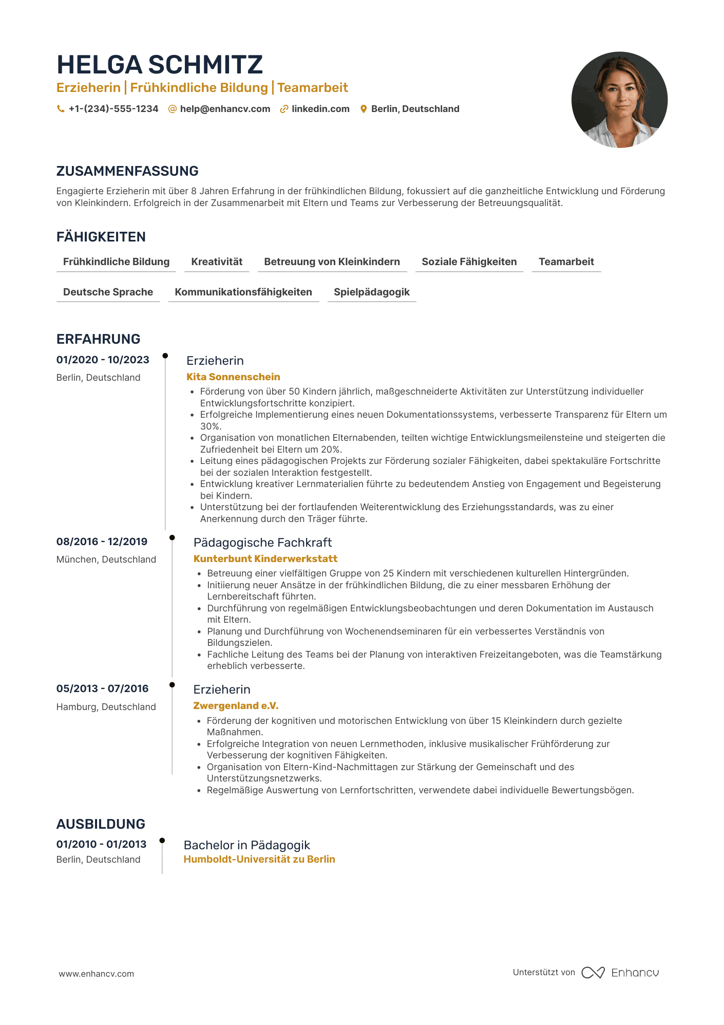 Lebenslauf für Krippen Erzieherin Resume Example