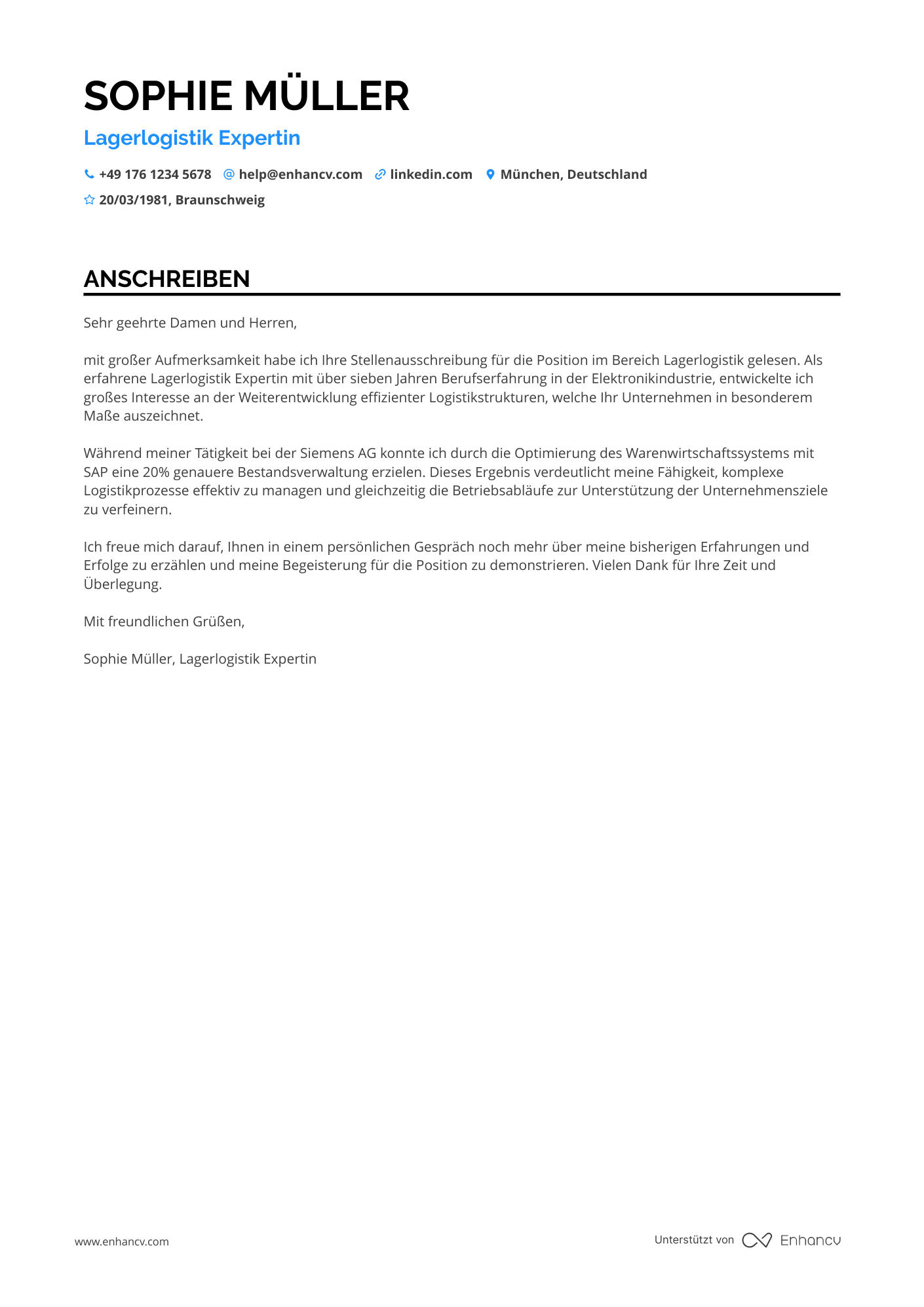 Lagerist in der Elektronikindustrie Resume Example