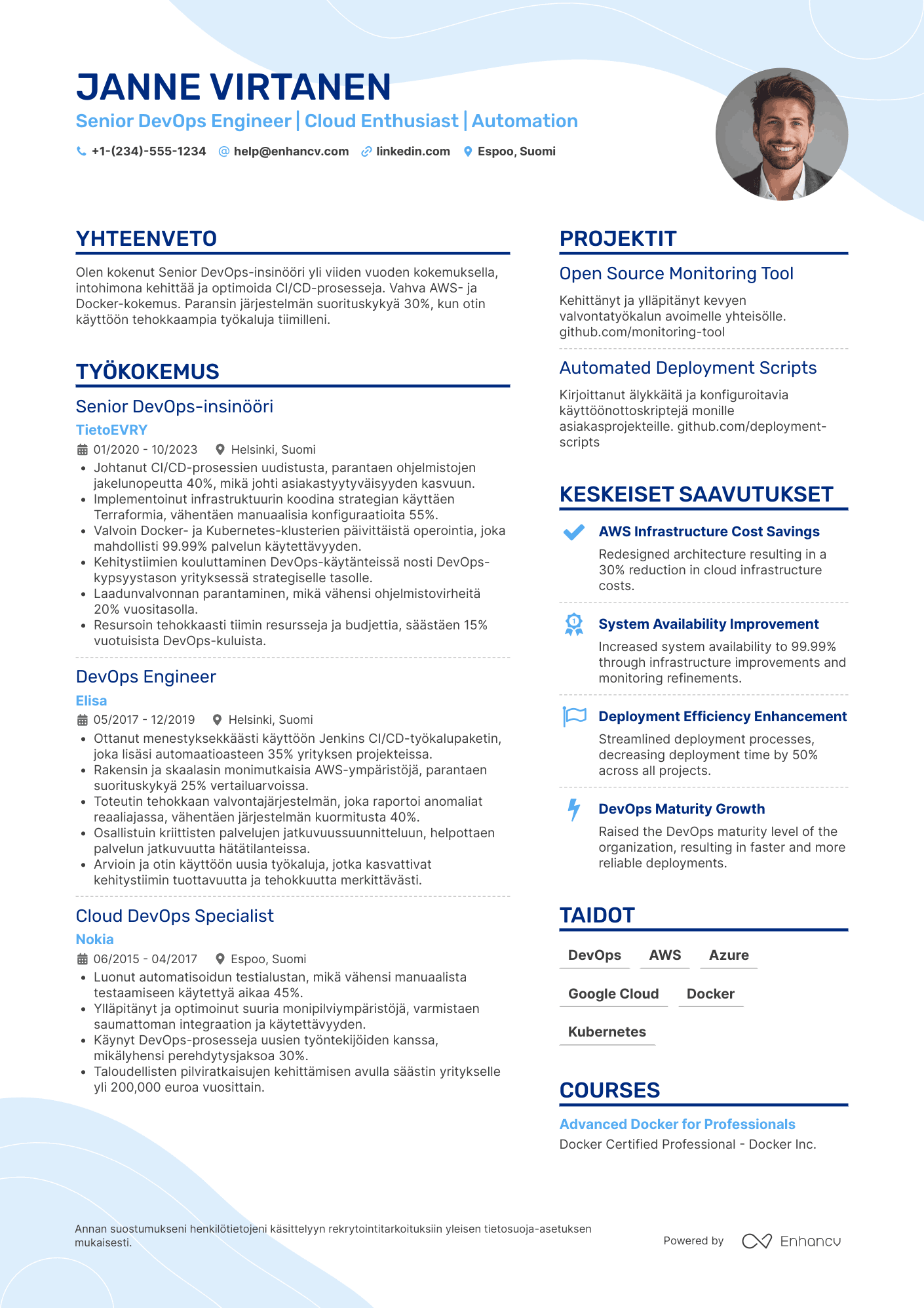 Ansioluettelo Senior DevOps insinööri Resume Example