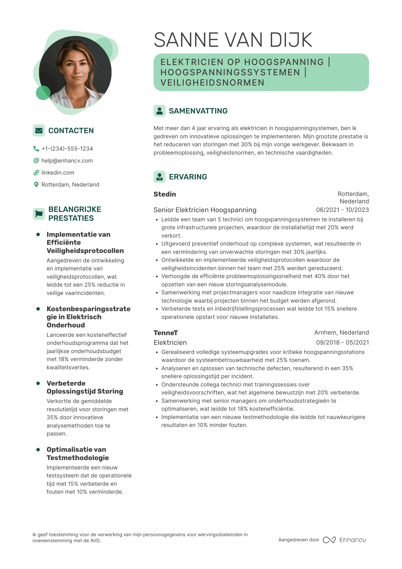 CV voor Elektricien op Hoogspanning Resume Example