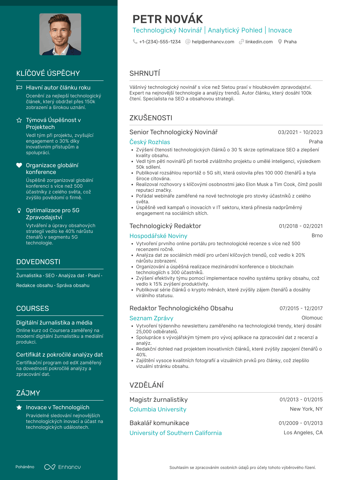 Životopis pro Technologický Novinář Resume Example
