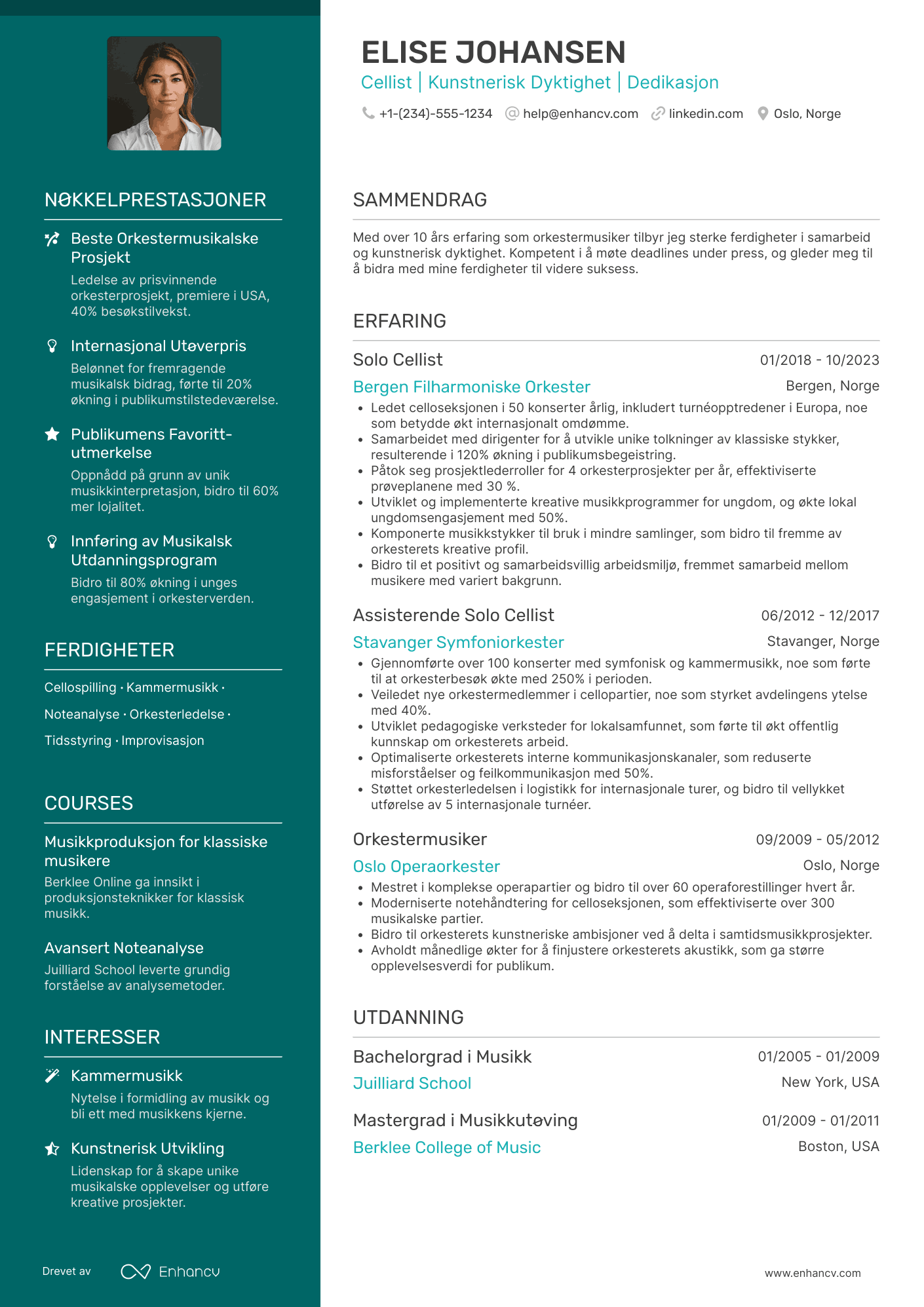 CV for Orkestermusiker Resume Example