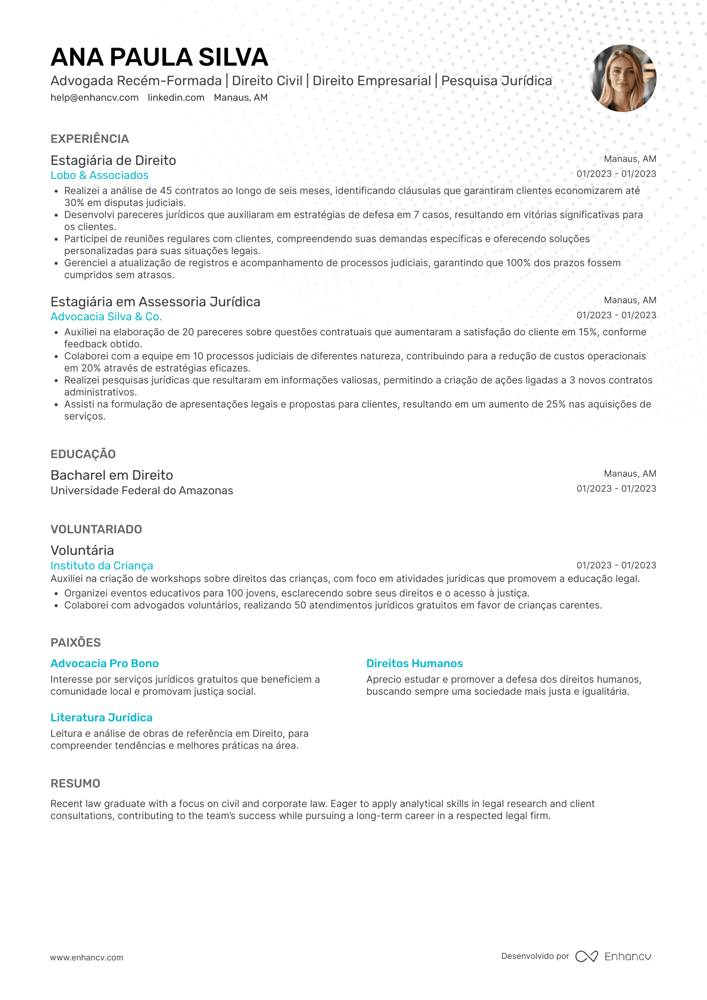 Advogado recém formado Resume Example