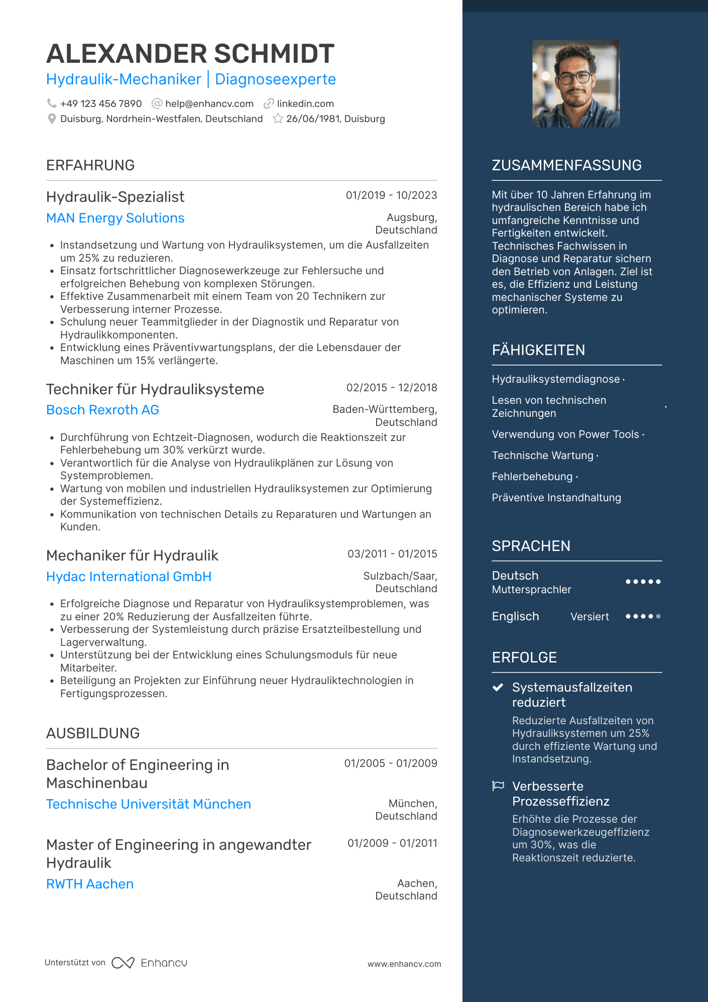 Lebenslauf als Hydraulik Mechaniker Resume Example