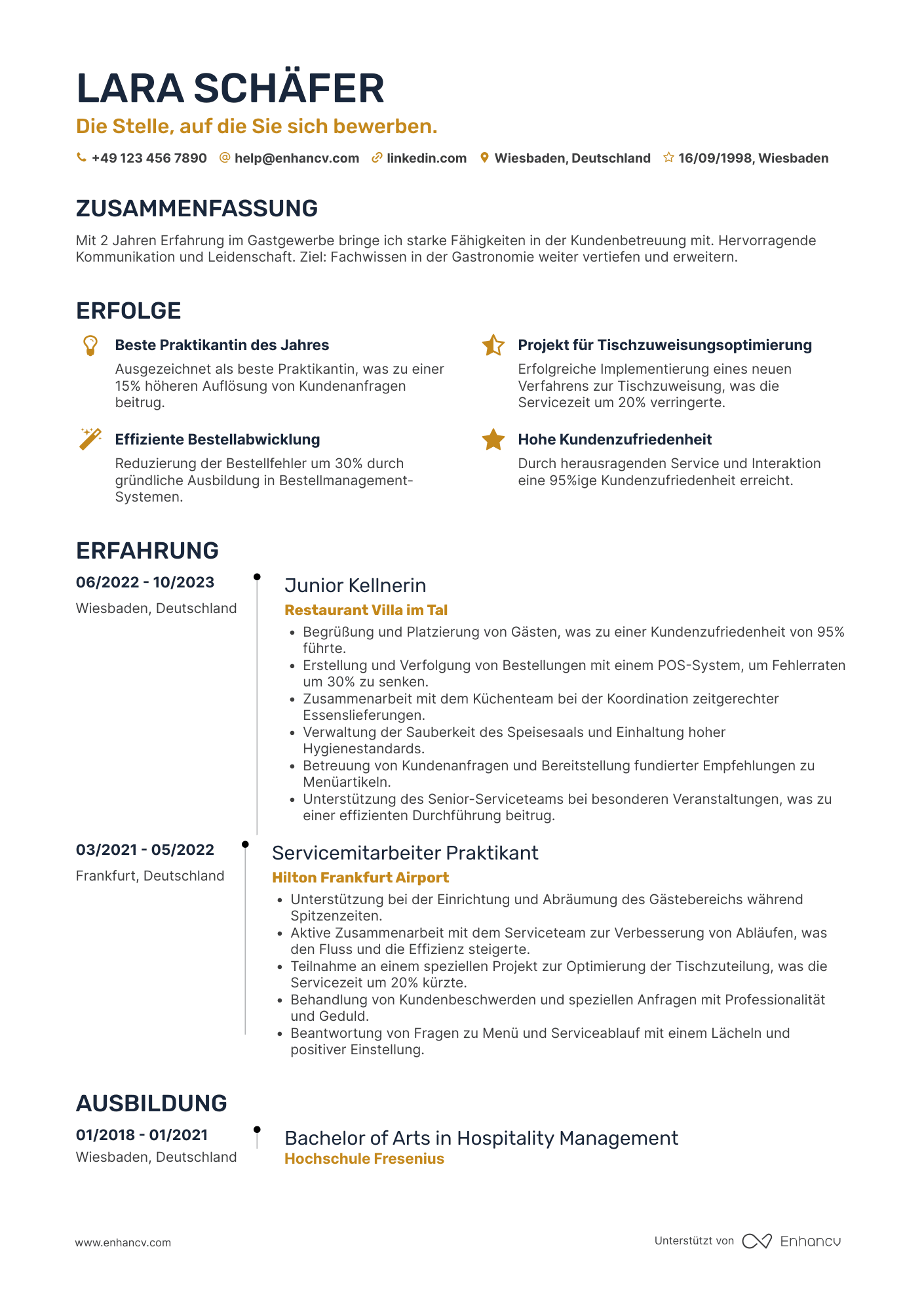 Lebenslauf als Junior Kellner Resume Example