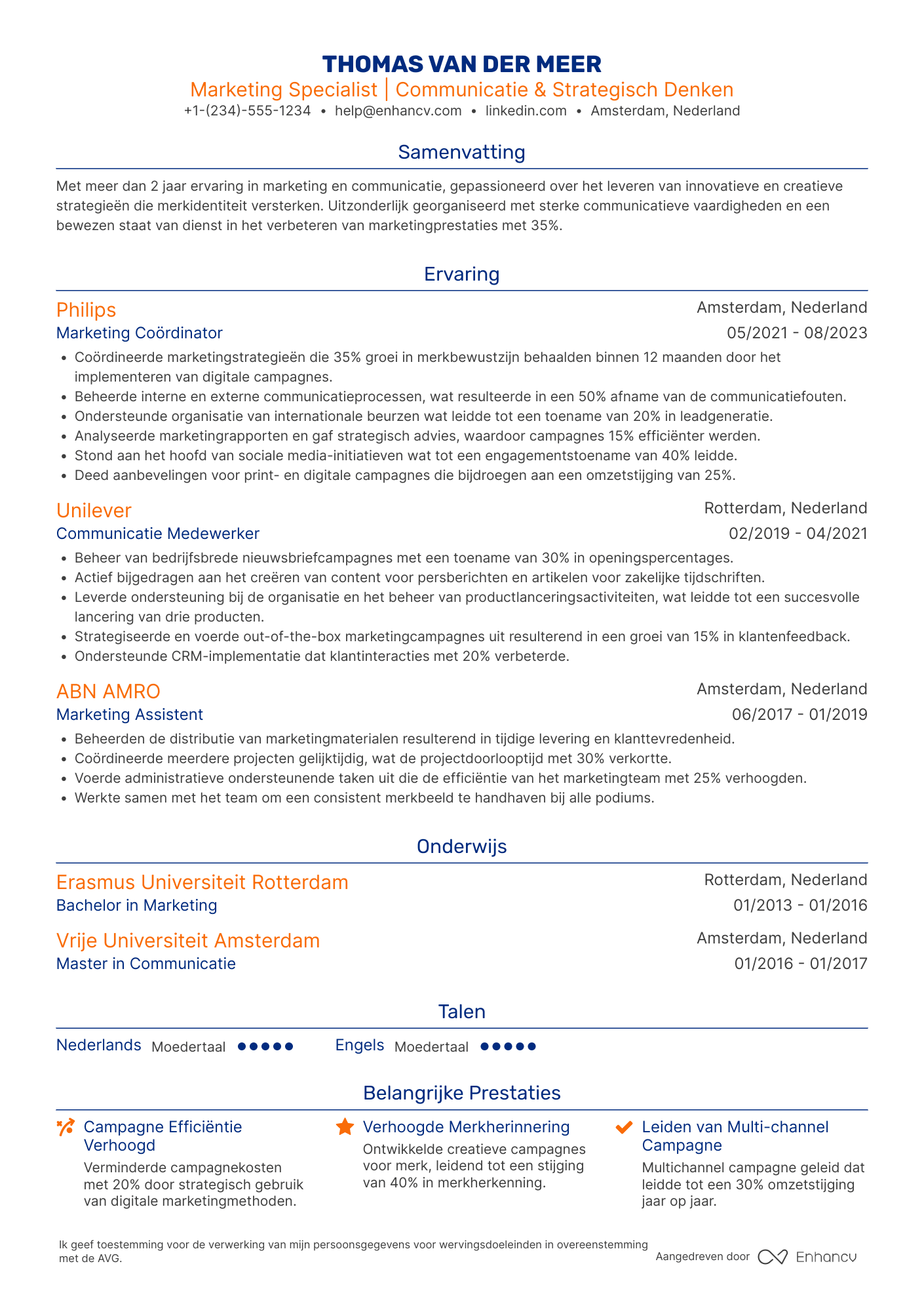 CV voor Marketing Kantoormedewerker Resume Example