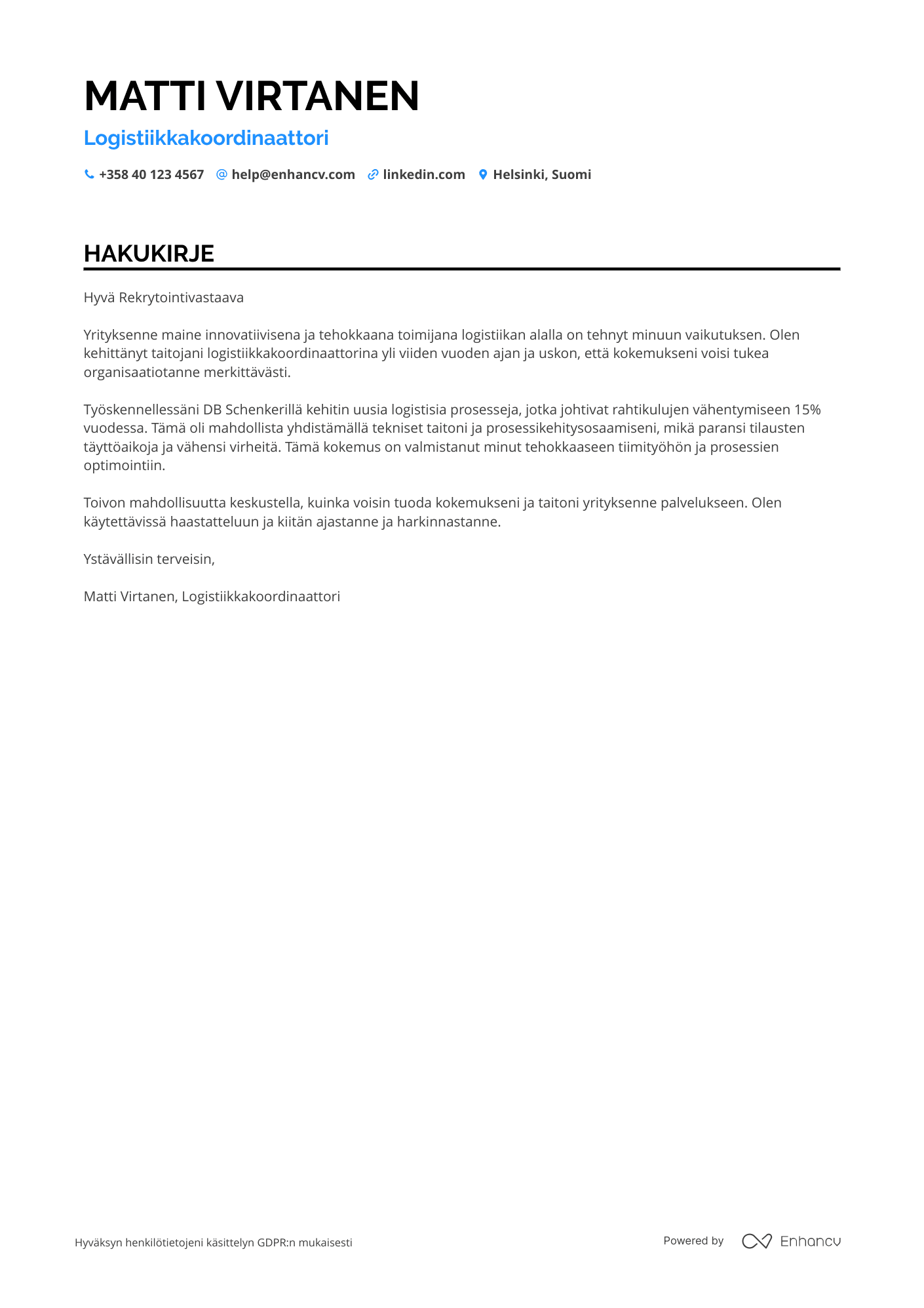 Hakukirje Teollisuustyöntekijä Logistiikka Resume Example