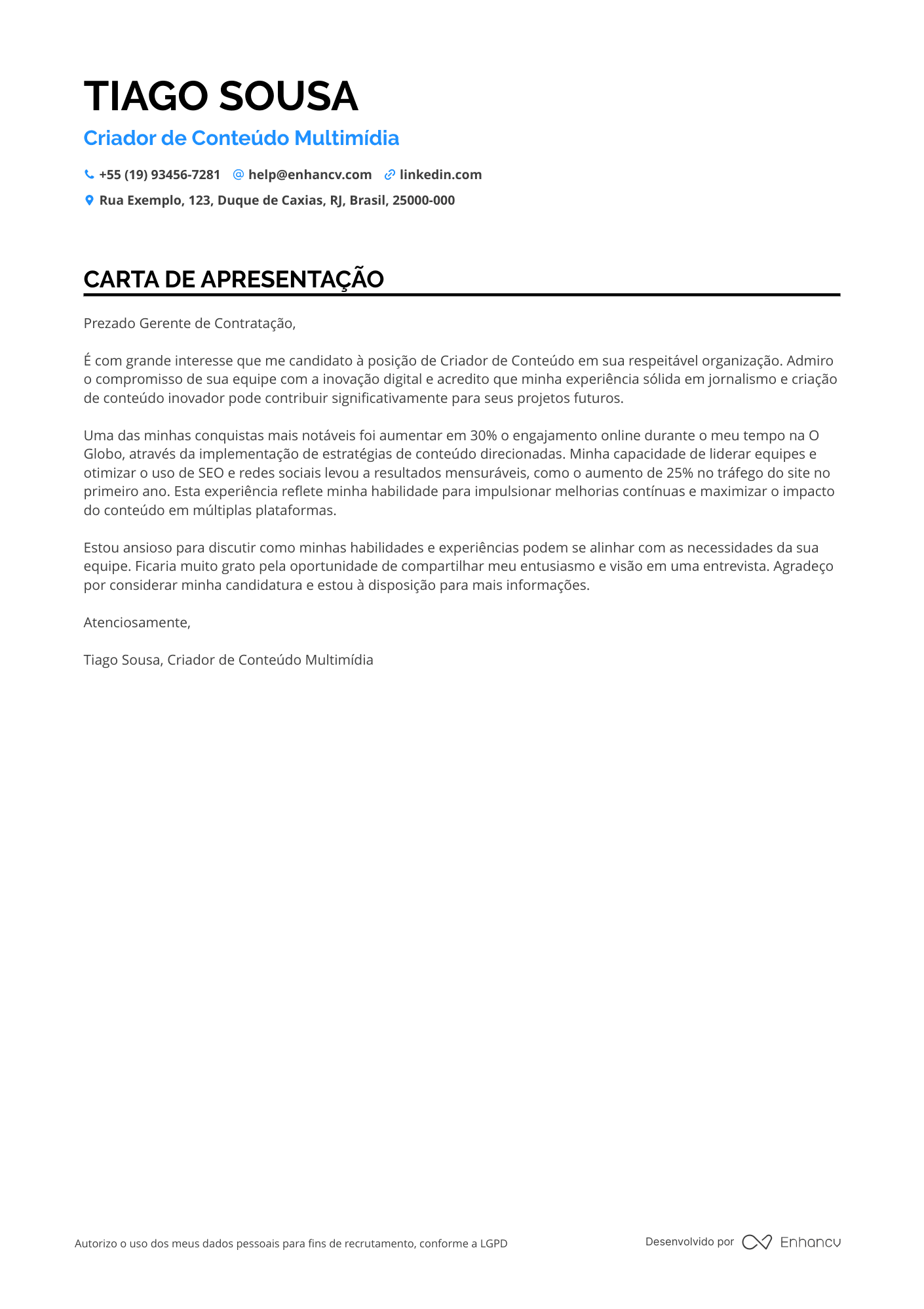 Jornalista de Moda Resume Example