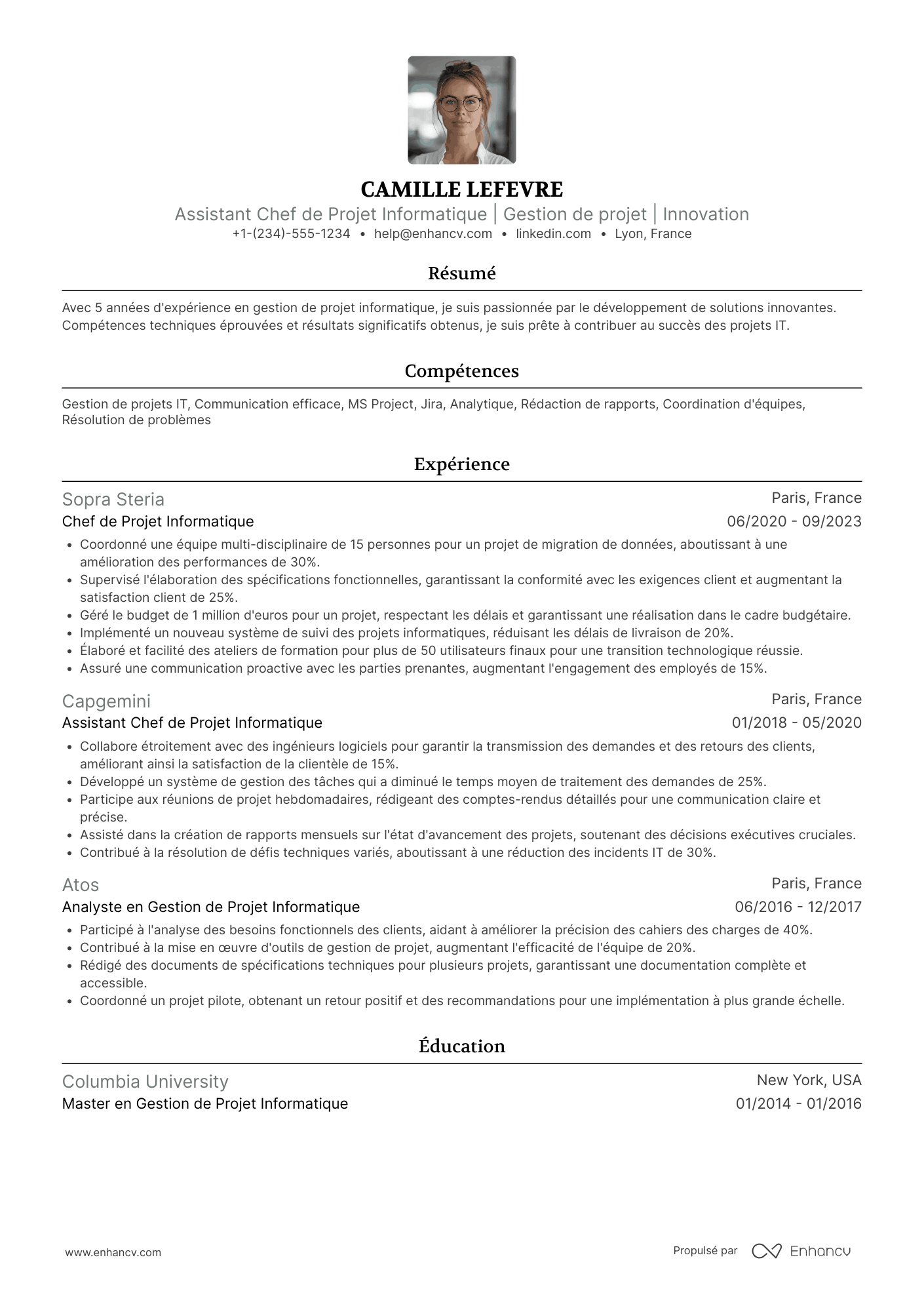 CV d’assistant·e chef de projet informatique Resume Example