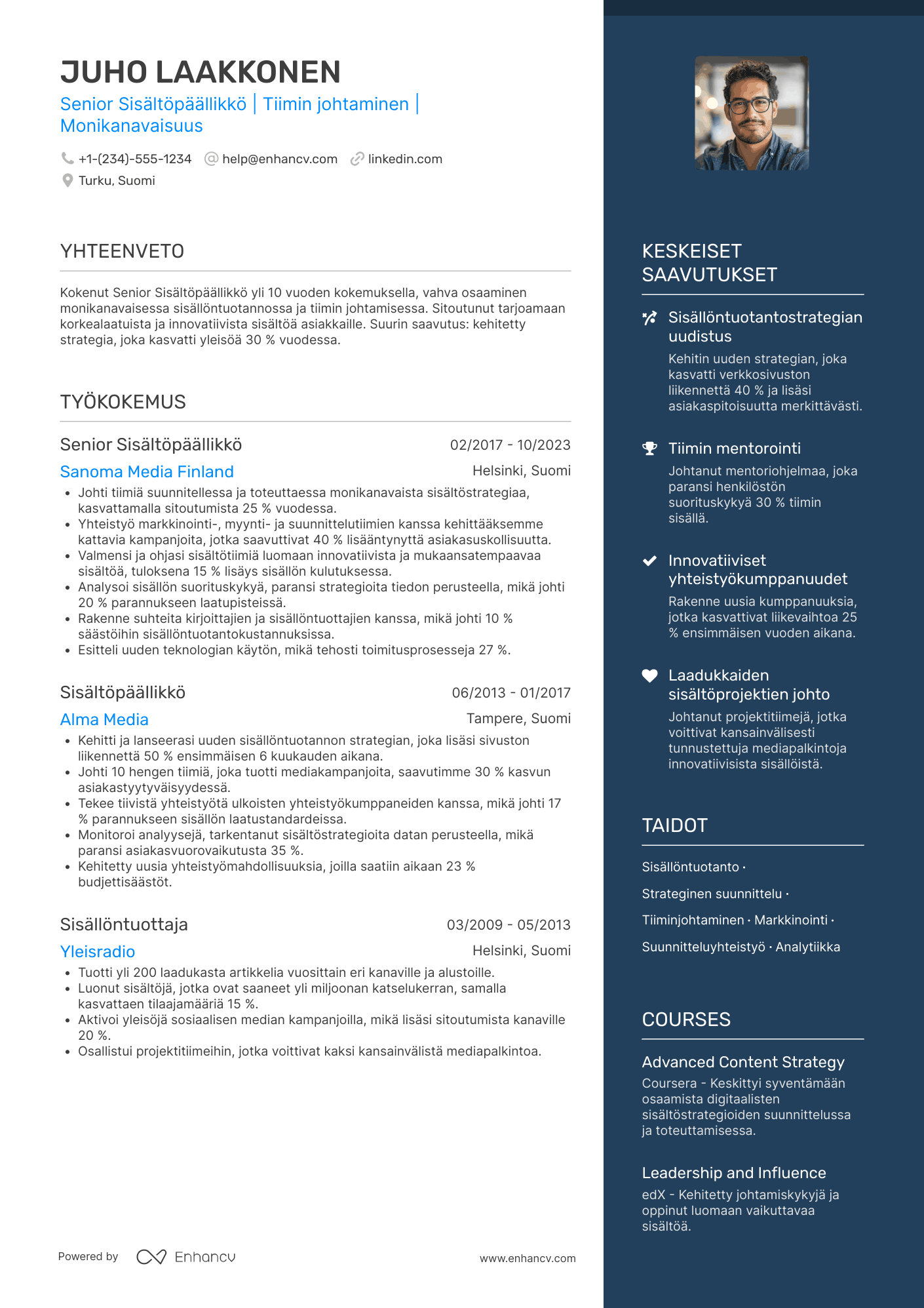 Ansioluettelo Senior Sisältöpäällikkö Resume Example