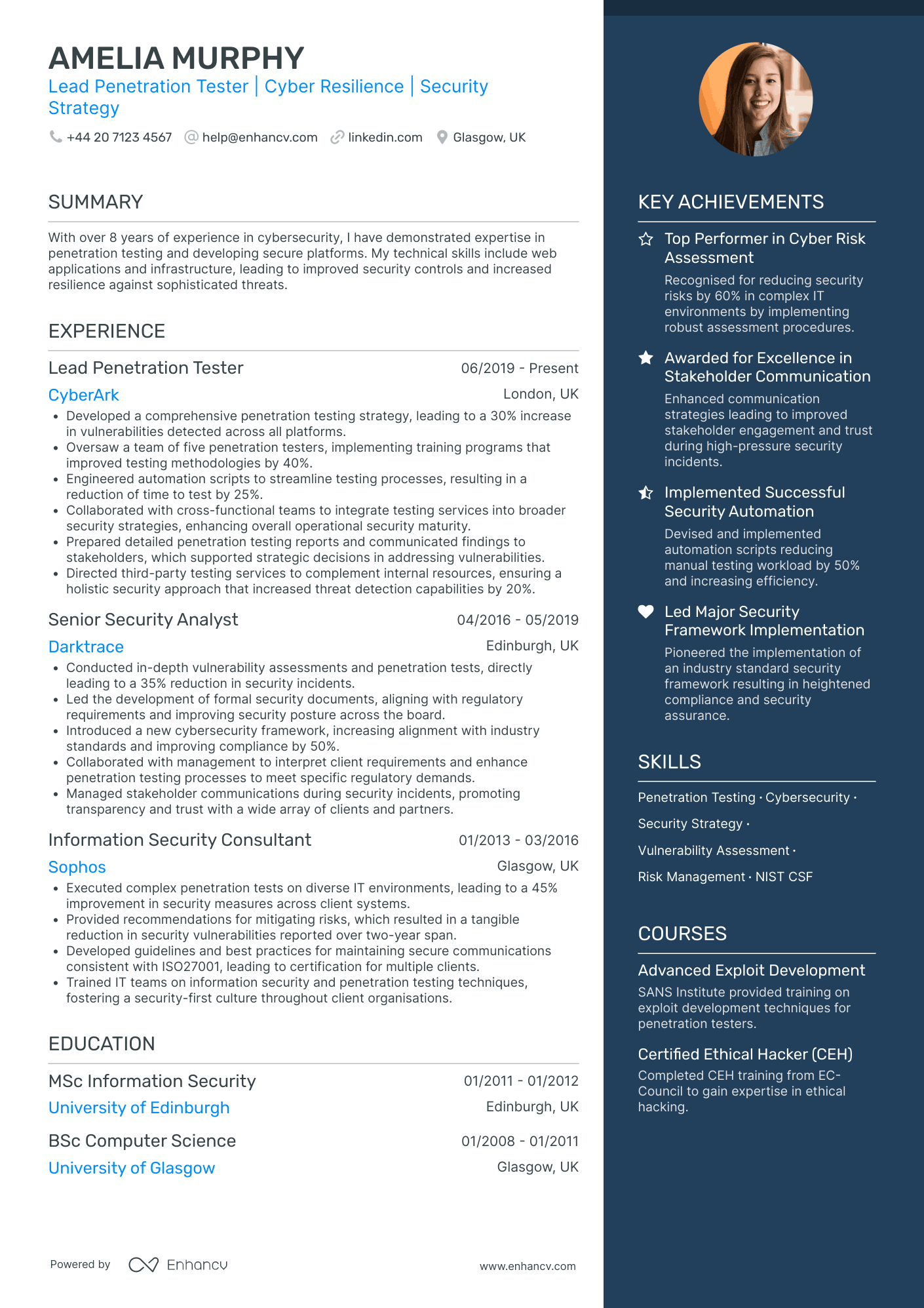 Lead Penetration Tester Resume Example