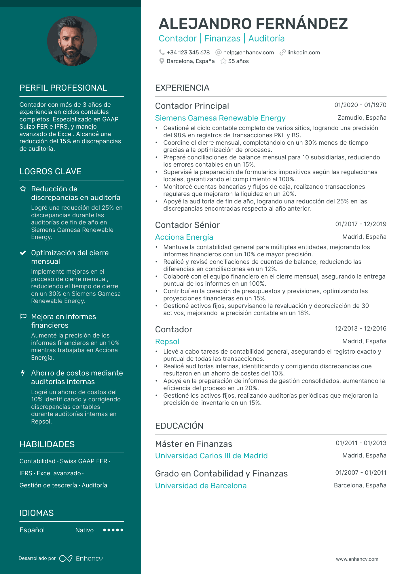 Currículum España de contable Resume Example