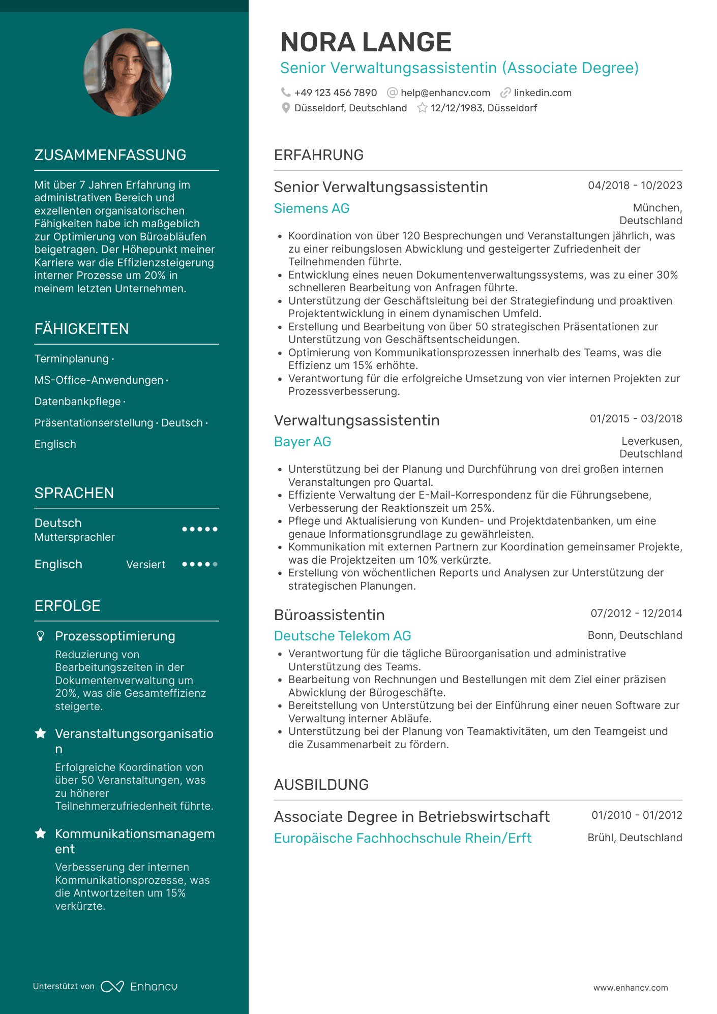 Lebenslauf als Senior Verwaltungsassistent Resume Example