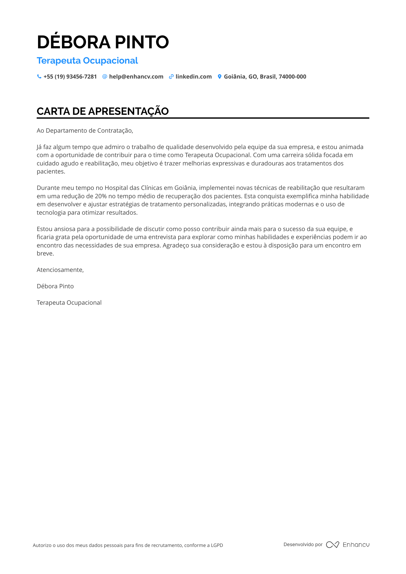Terapeuta Ocupacional em Ortopedia Resume Example