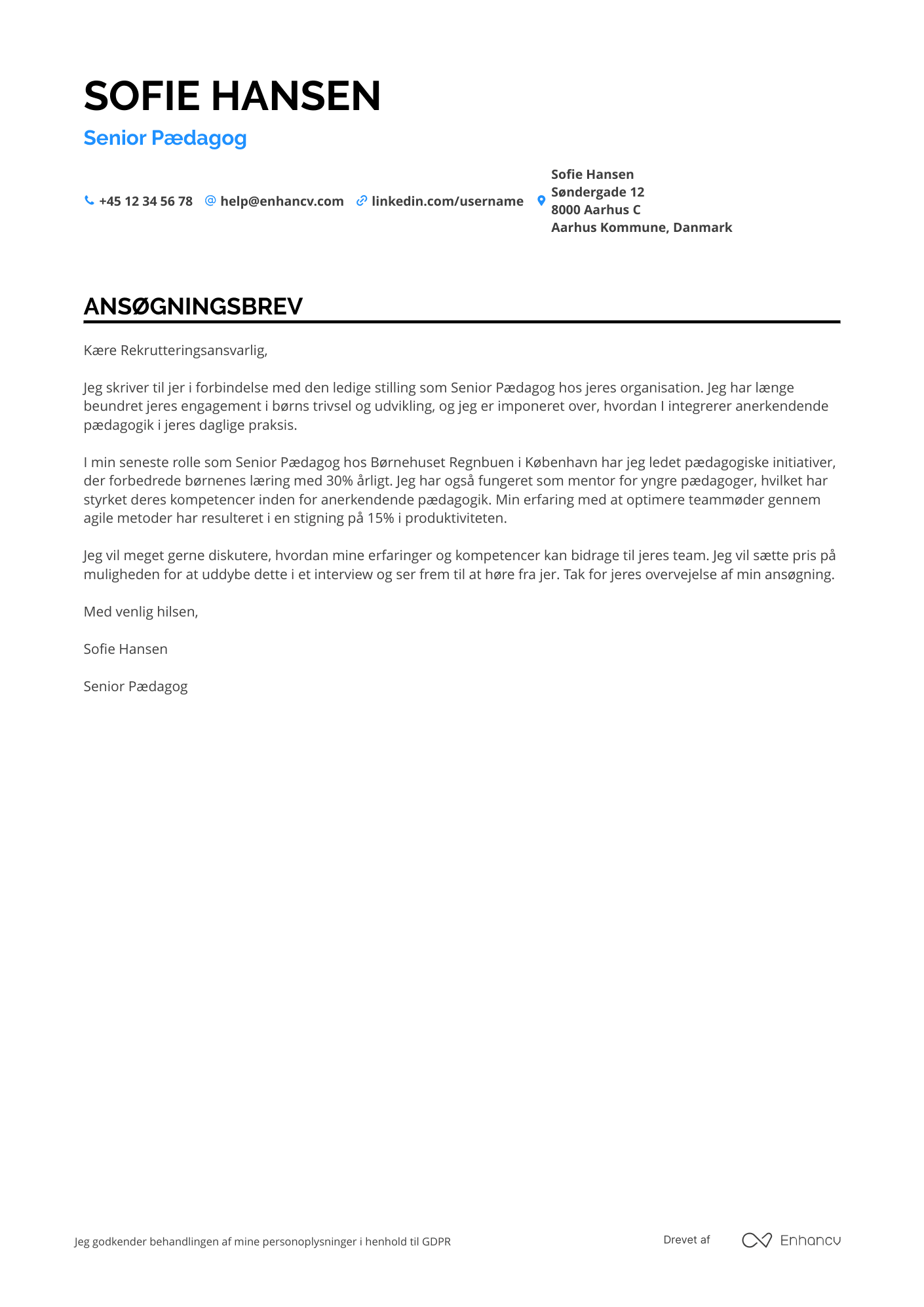 Ansøgningsbrev til Senior Pædagog Resume Example