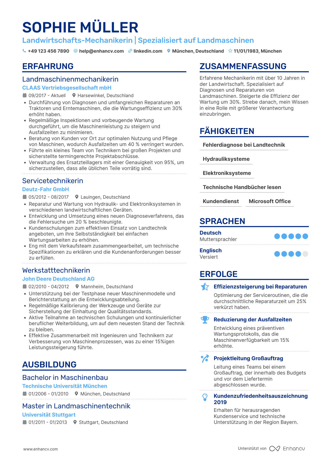 Lebenslauf als Landwirtschafts Mechaniker Resume Example