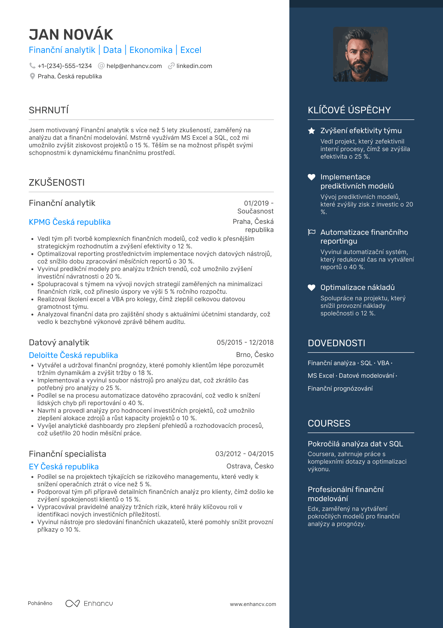 Životopis pro Finanční analytik dat Resume Example