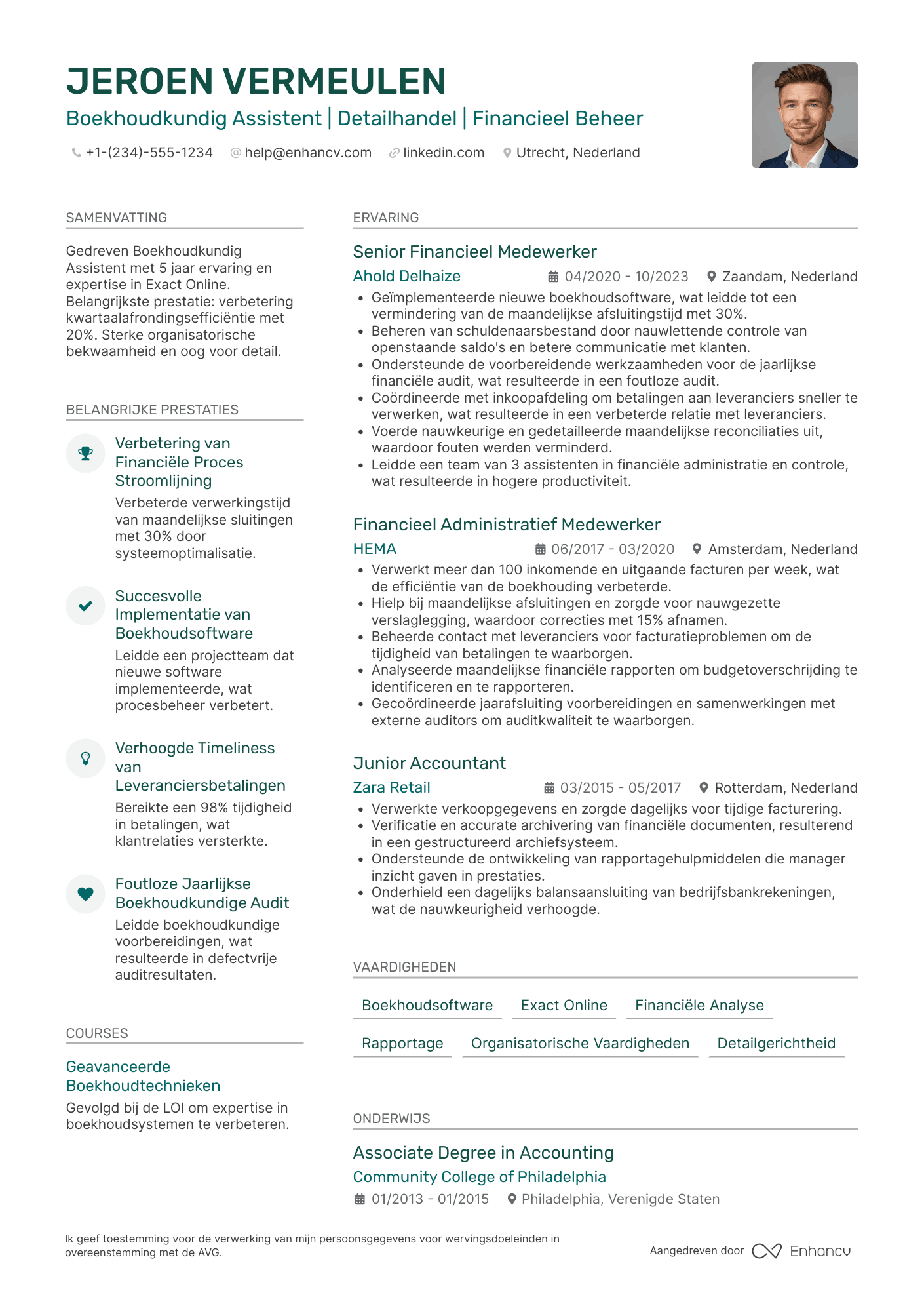CV voor Boekhoudkundig Assistent in de Detailhandel Resume Example