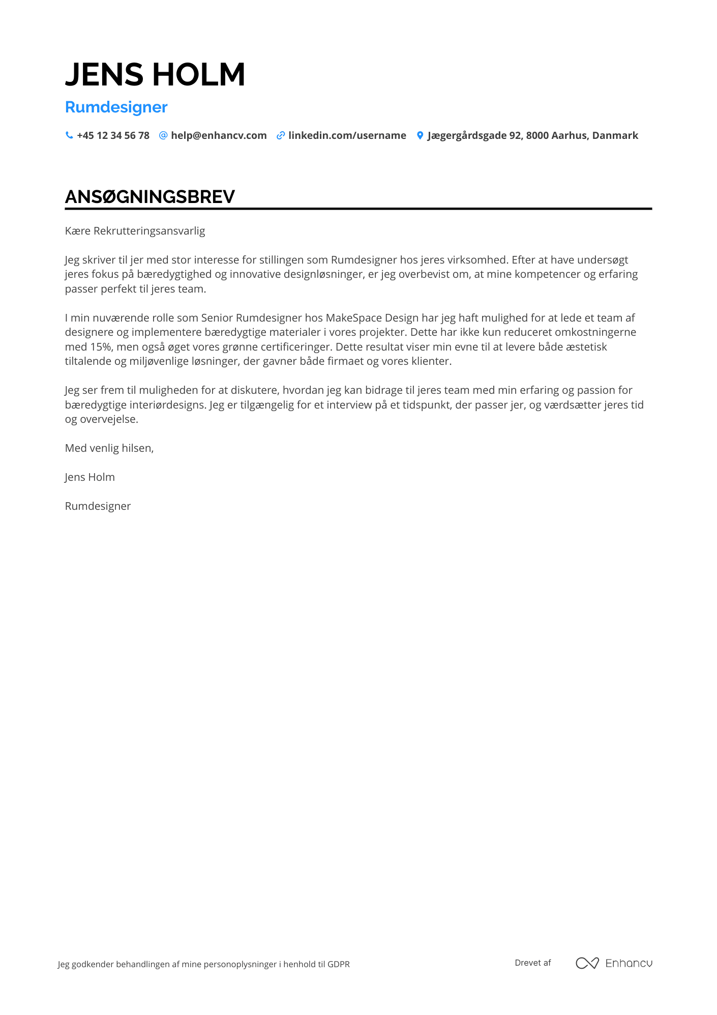 Ansøgningsbrev til Rumdesigner Resume Example