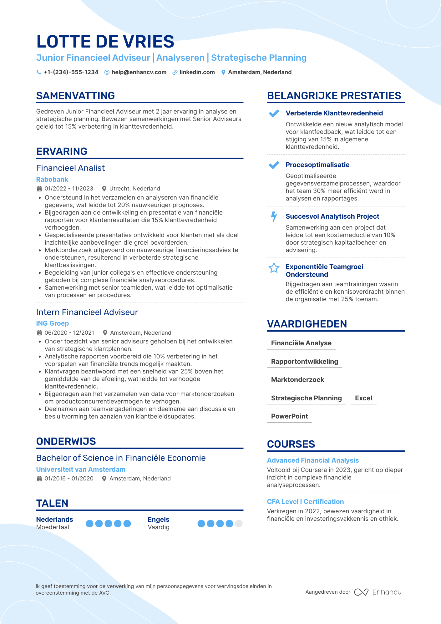 CV voor Junior Financieel Adviseur Resume Example
