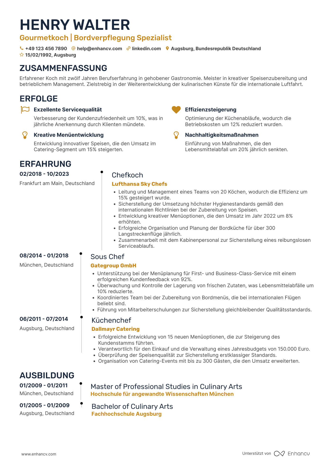 Lebenslauf als Koch in einem Flugzeug Resume Example
