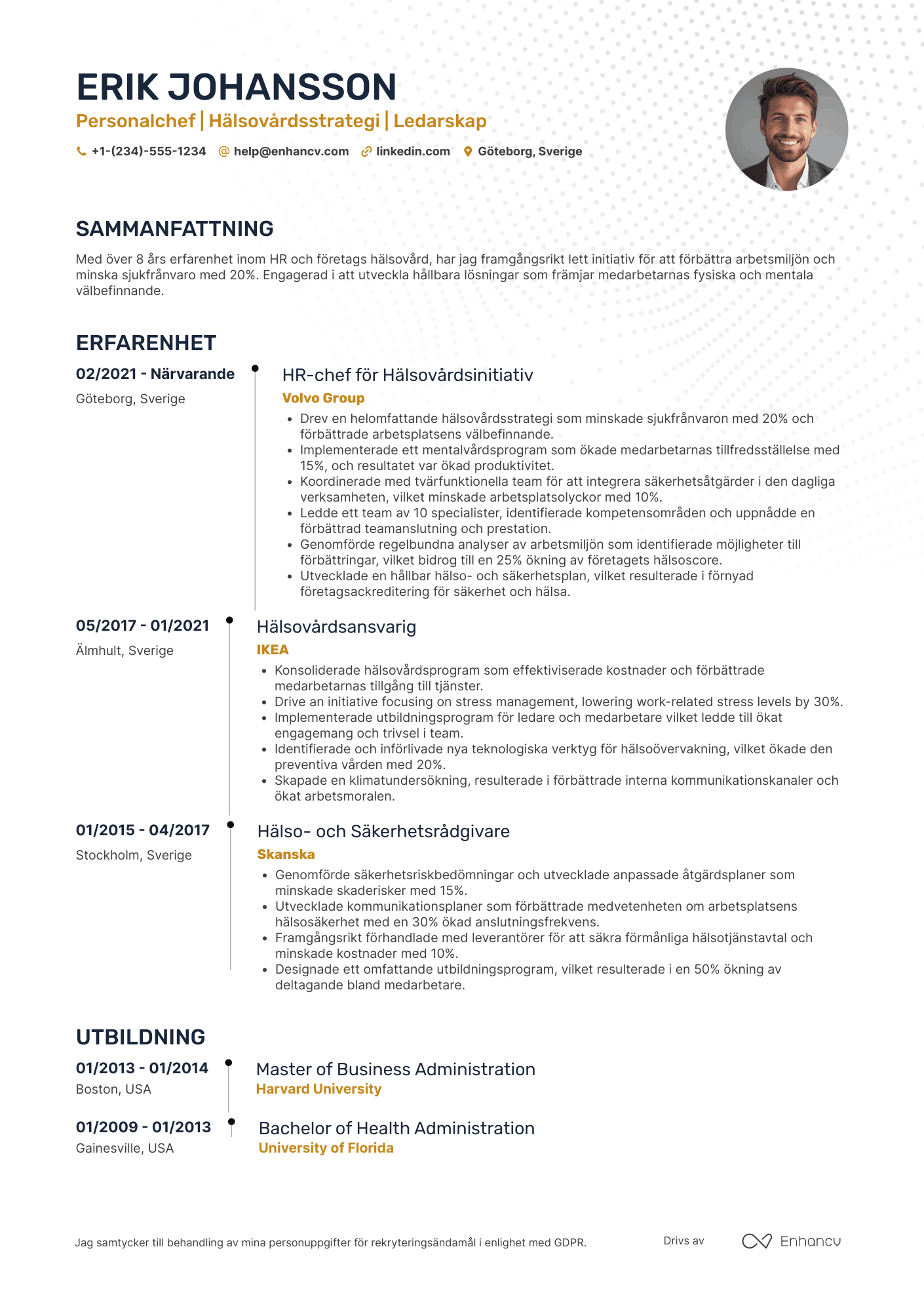 CV för Personalchef Betriebliches Gesundheitsmanagement Resume Example