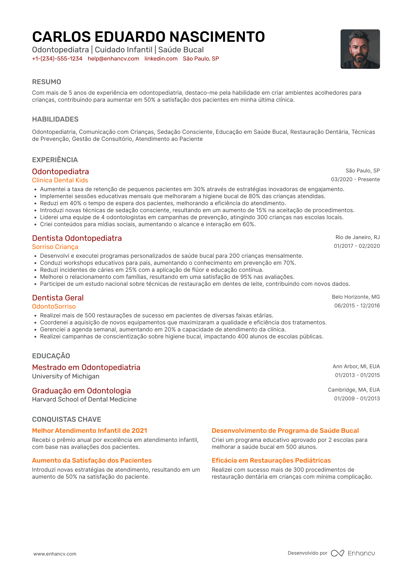 Currículo dentista odontopediatra Resume Example
