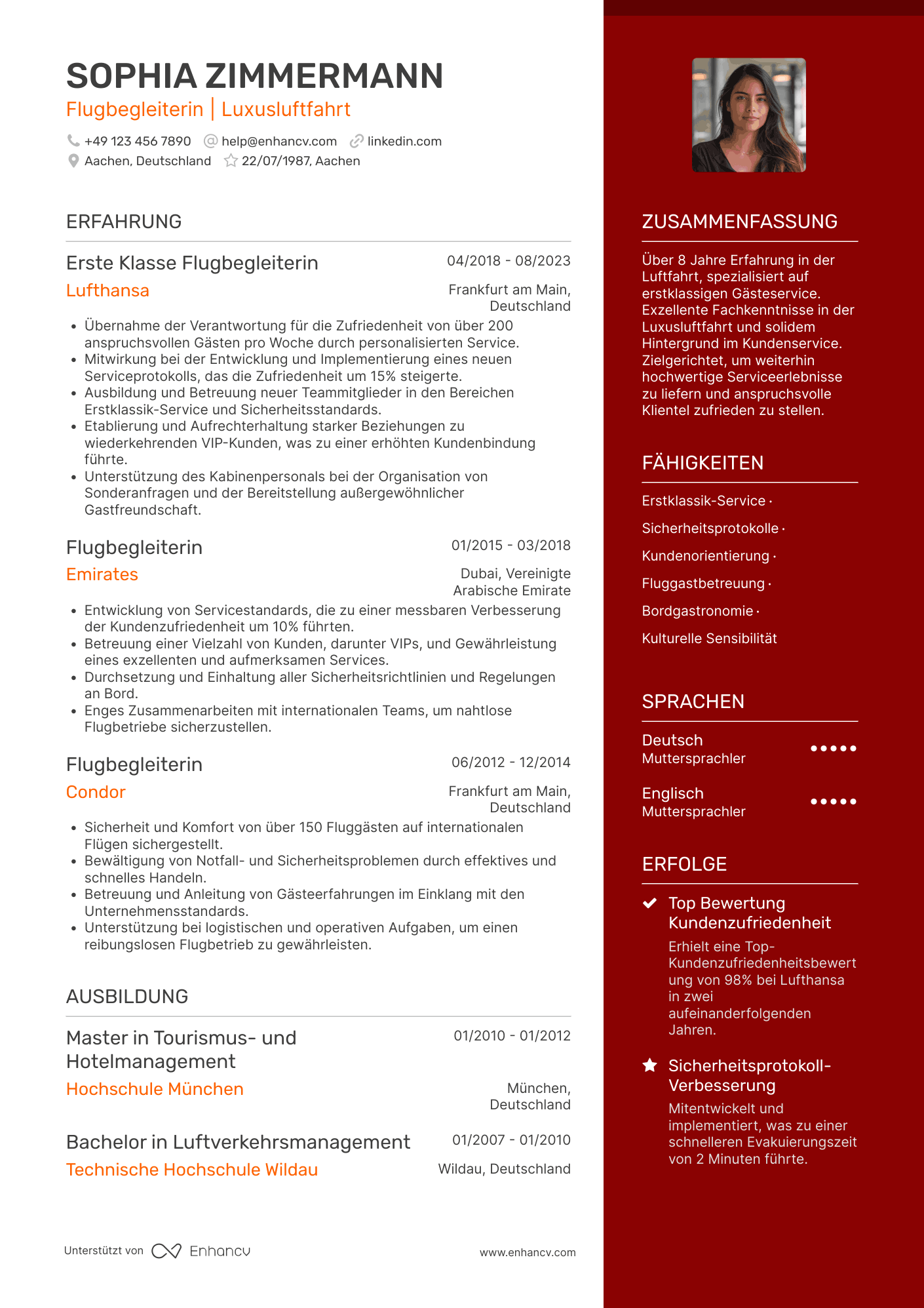 Lebenslauf in Flugbegleiter in der Luxusluftfahrt Resume Example
