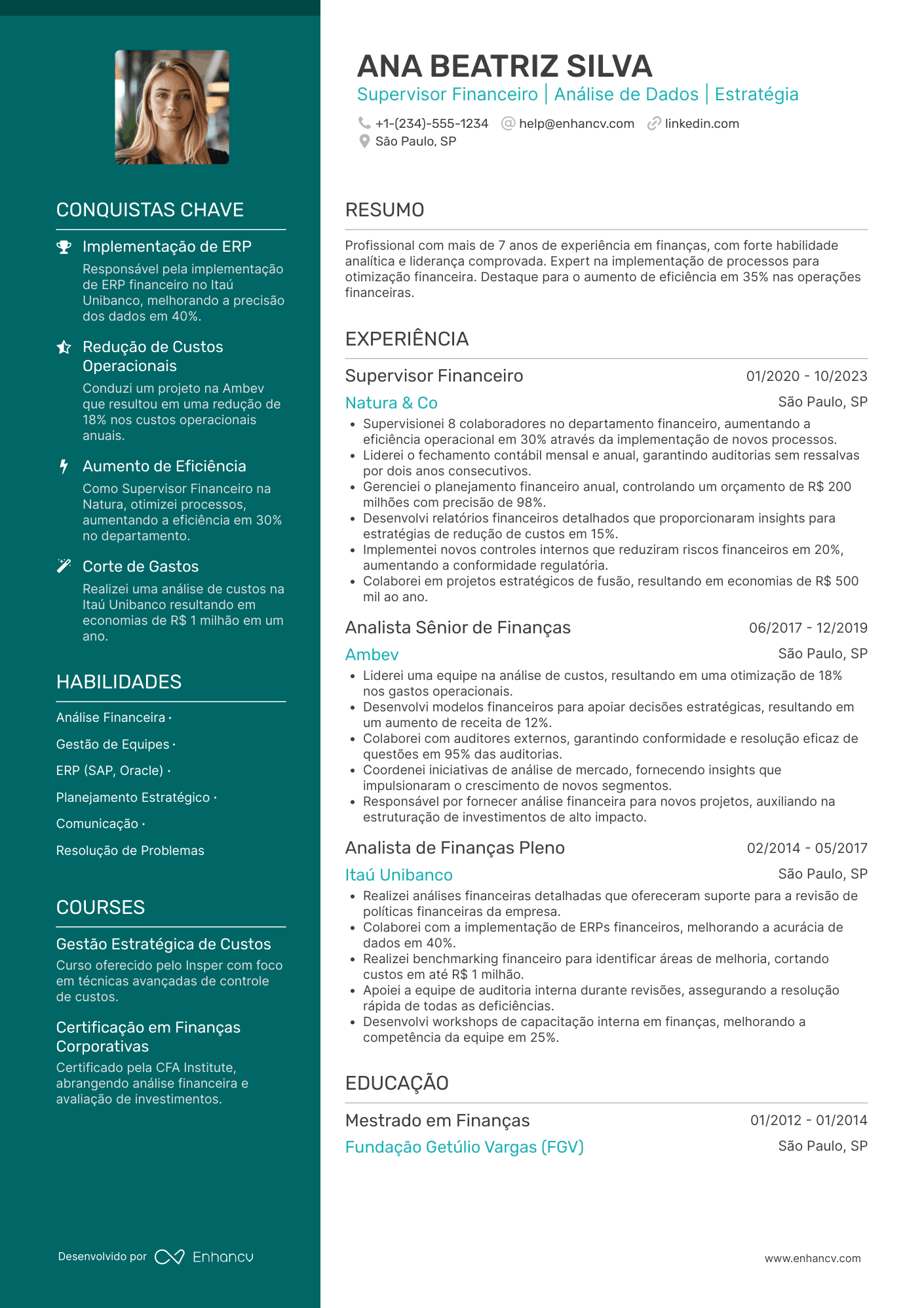 Supervisor financeiro Resume Example