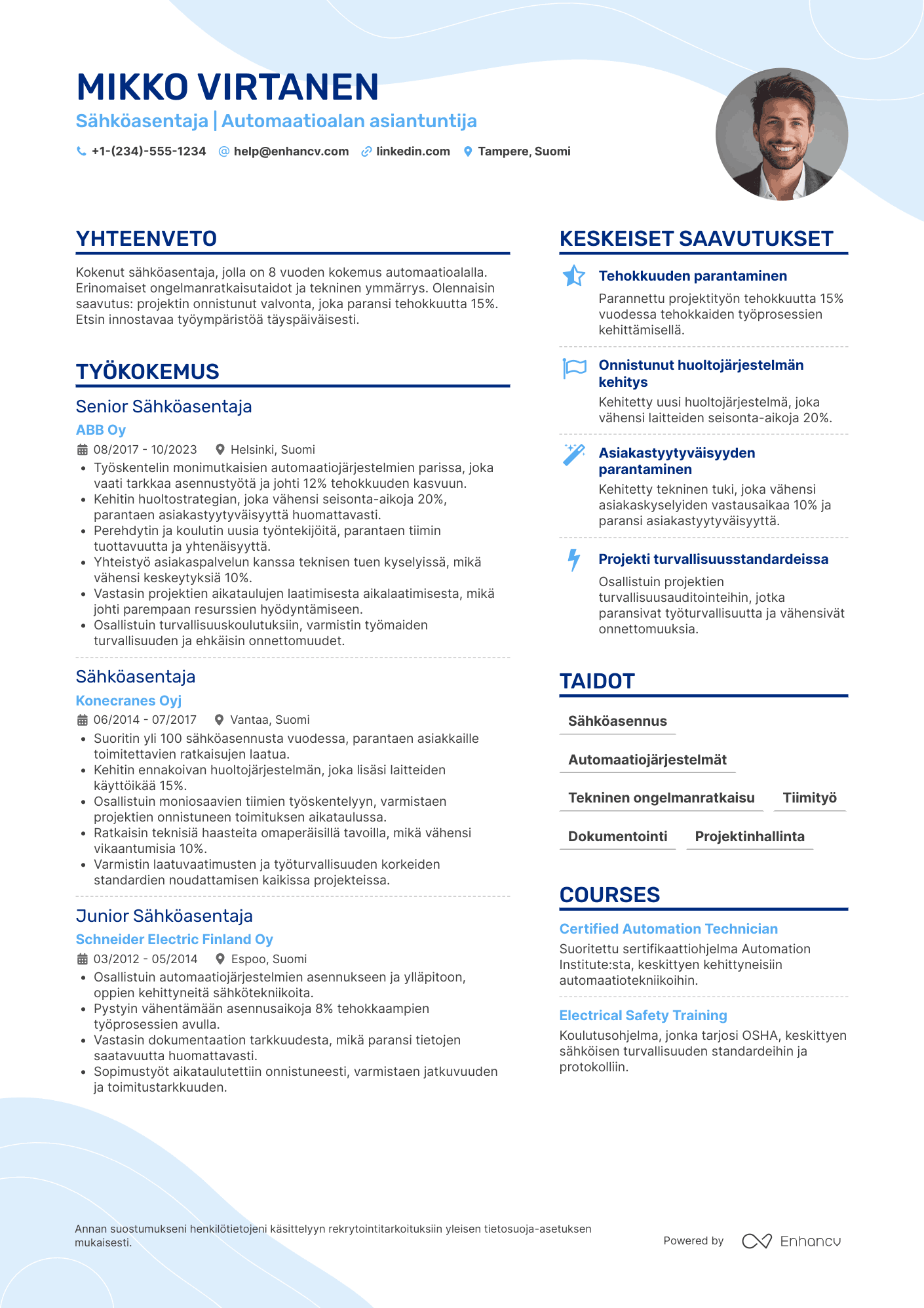 Ansioluettelo Sähköasentaja automaatioalalla Resume Example