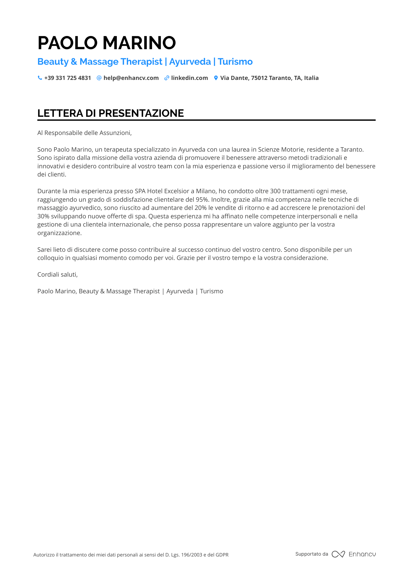 Estetista Olistico Resume Example
