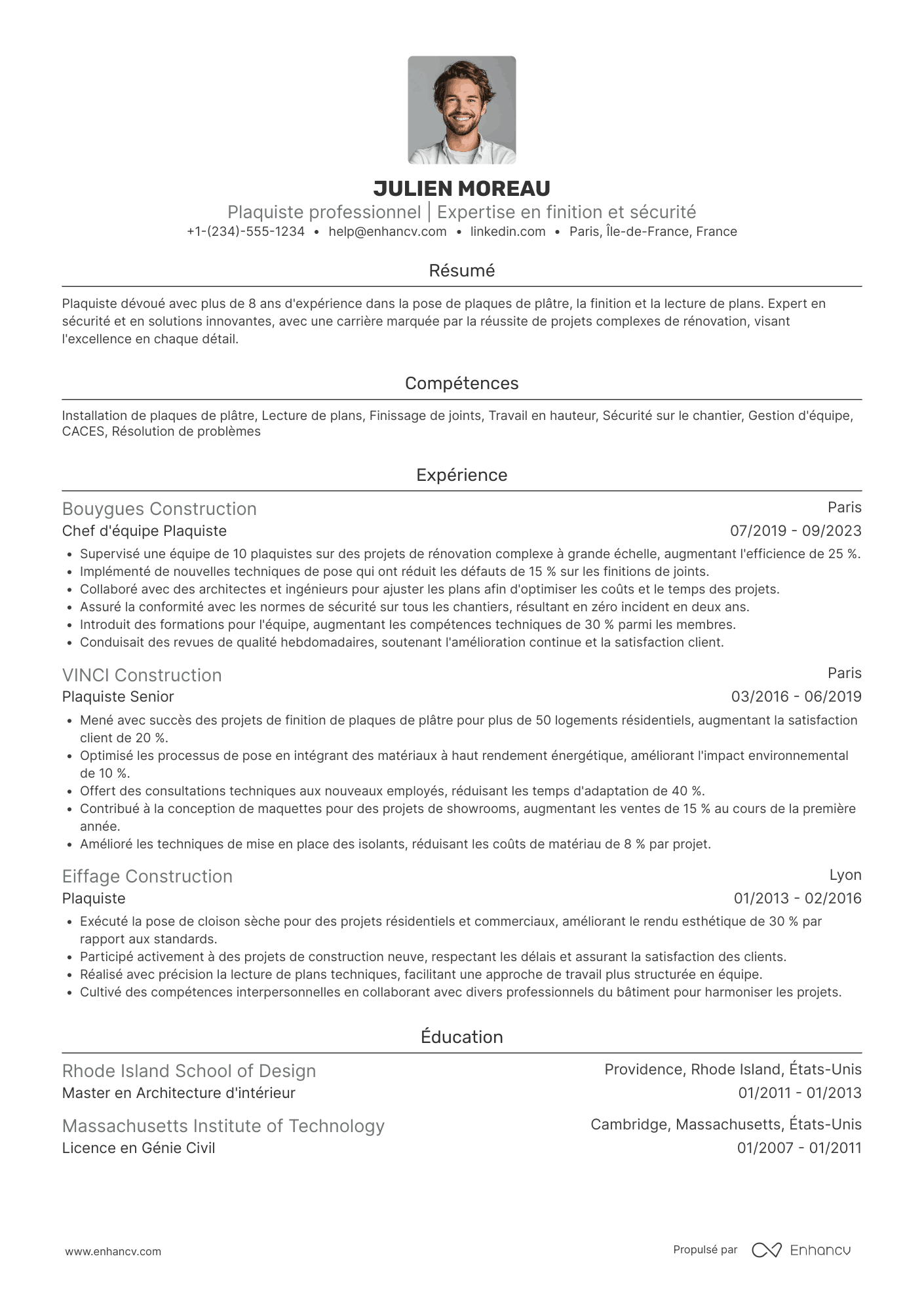 CV de plaquiste avec habilitations Resume Example