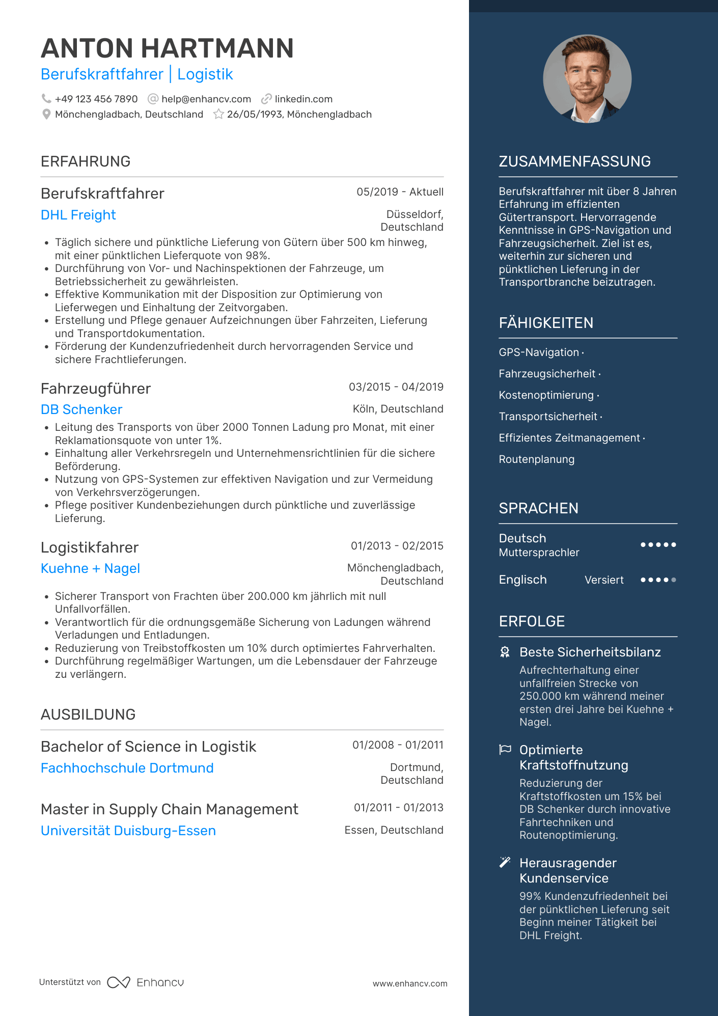 Lebenslauf als Berufskraftfahrer Resume Example