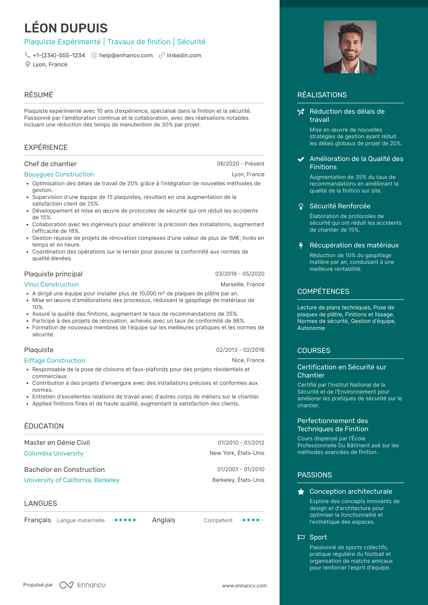 Exemple de CV de plaquiste expérimenté Resume Example
