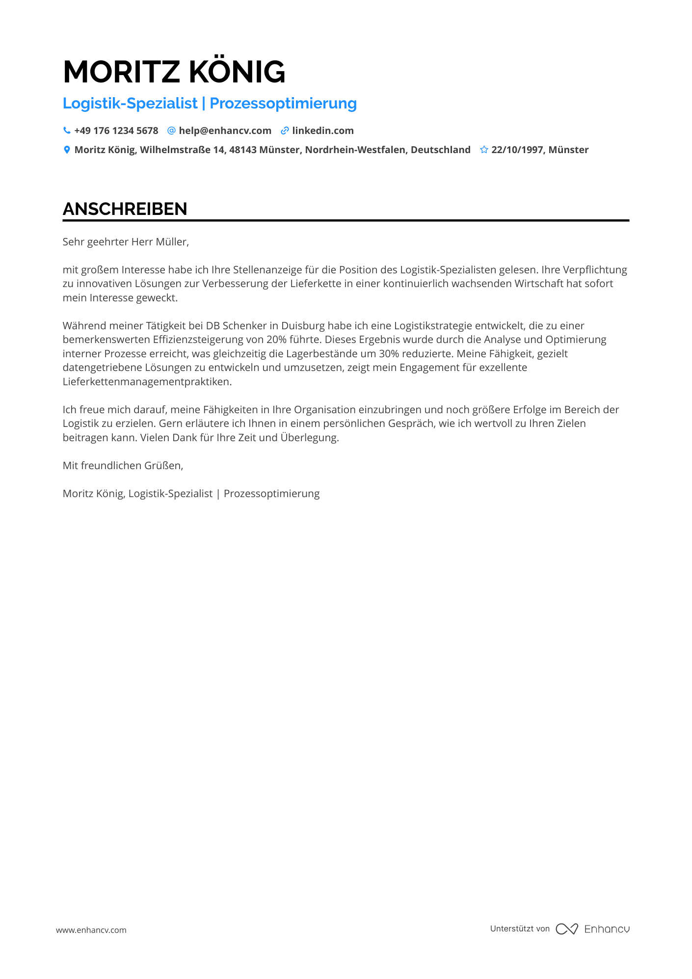 Akademiker in der Logistik Resume Example