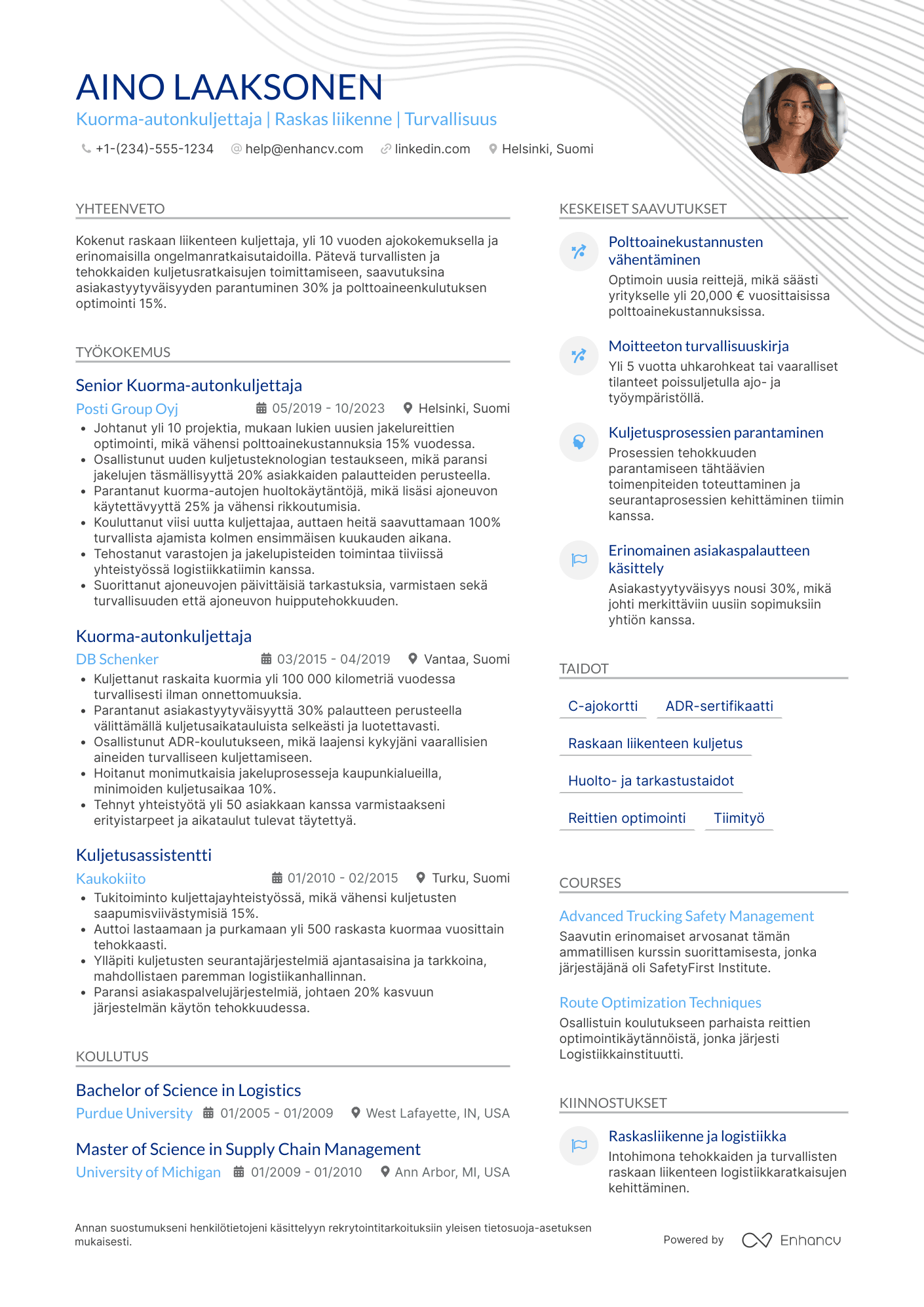 Ansioluettelo Raskaan liikenteen kuorma autonkuljettaja Resume Example