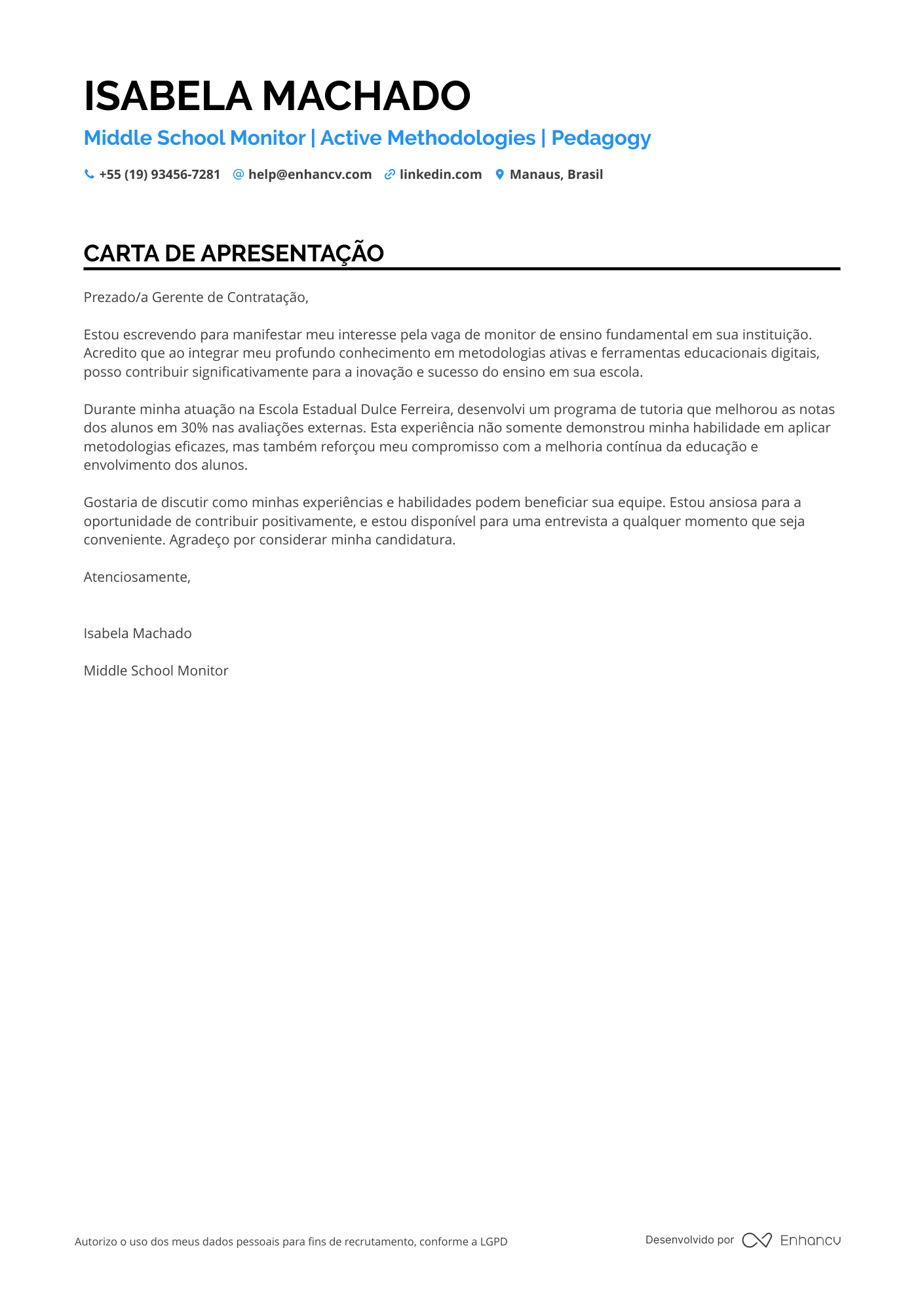 Professor Infantil de Música Resume Example
