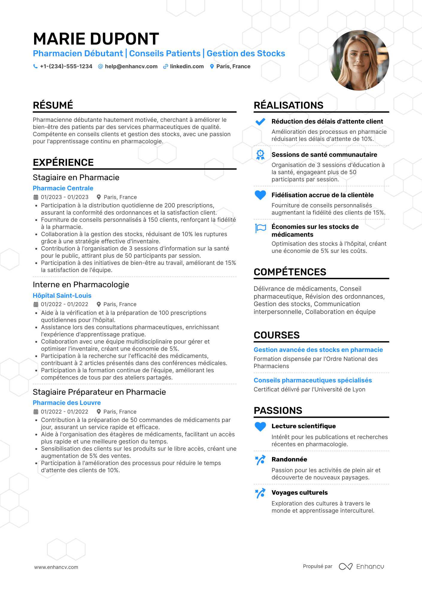 Exemple de CV de pharmacien débutant Resume Example