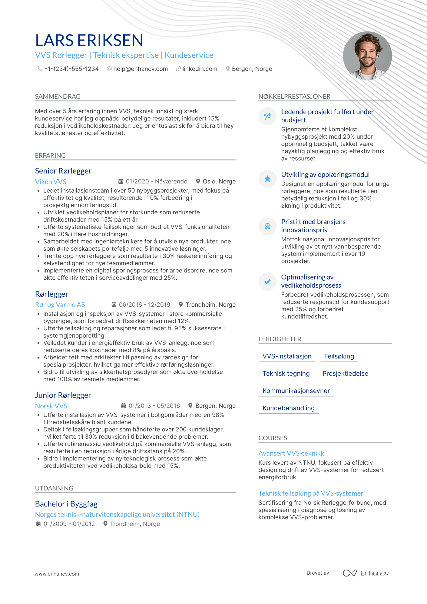 CV for VVS Rørlegger Resume Example