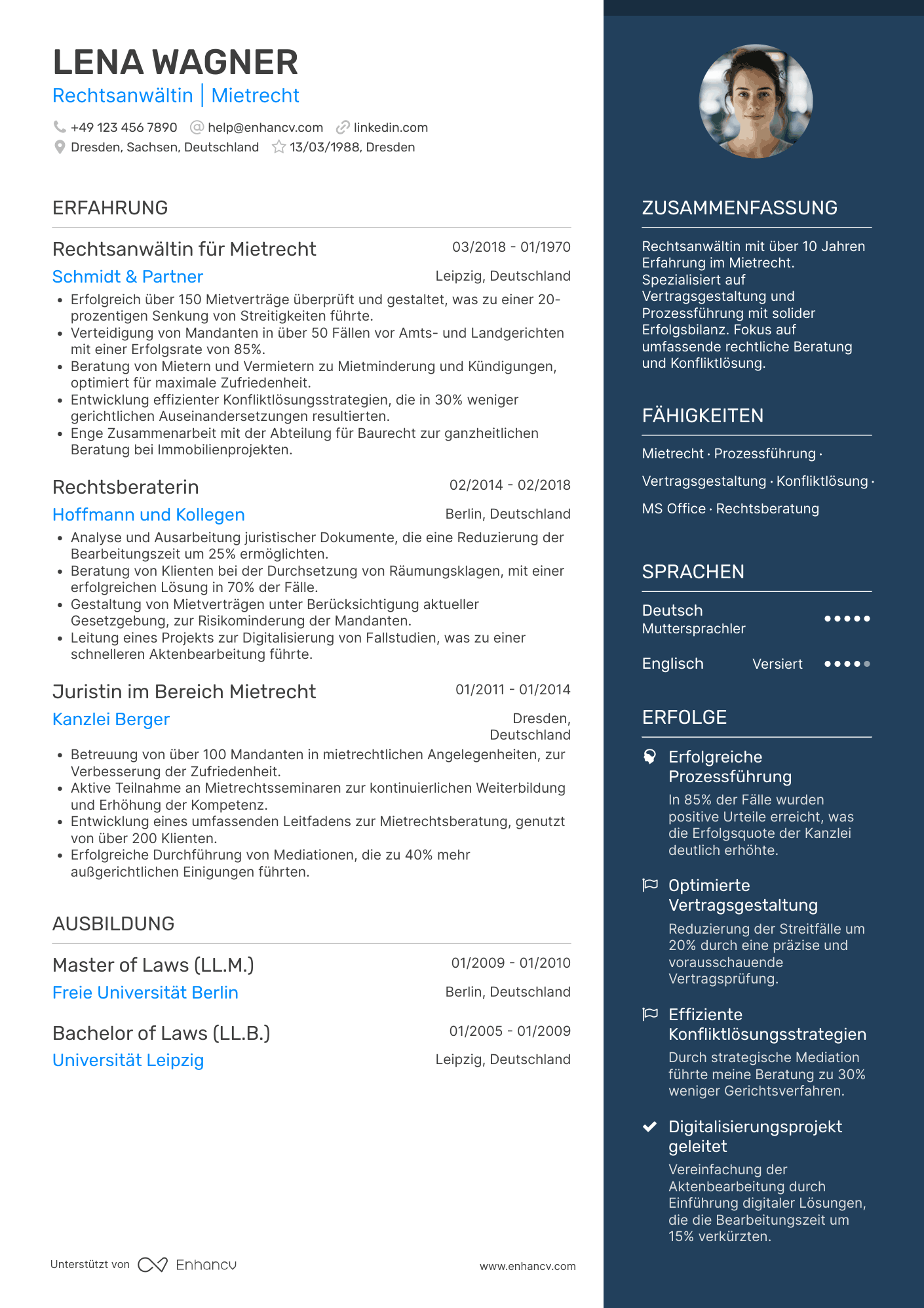 Lebenslauf als Rechtsanwalt für Mietrecht Resume Example